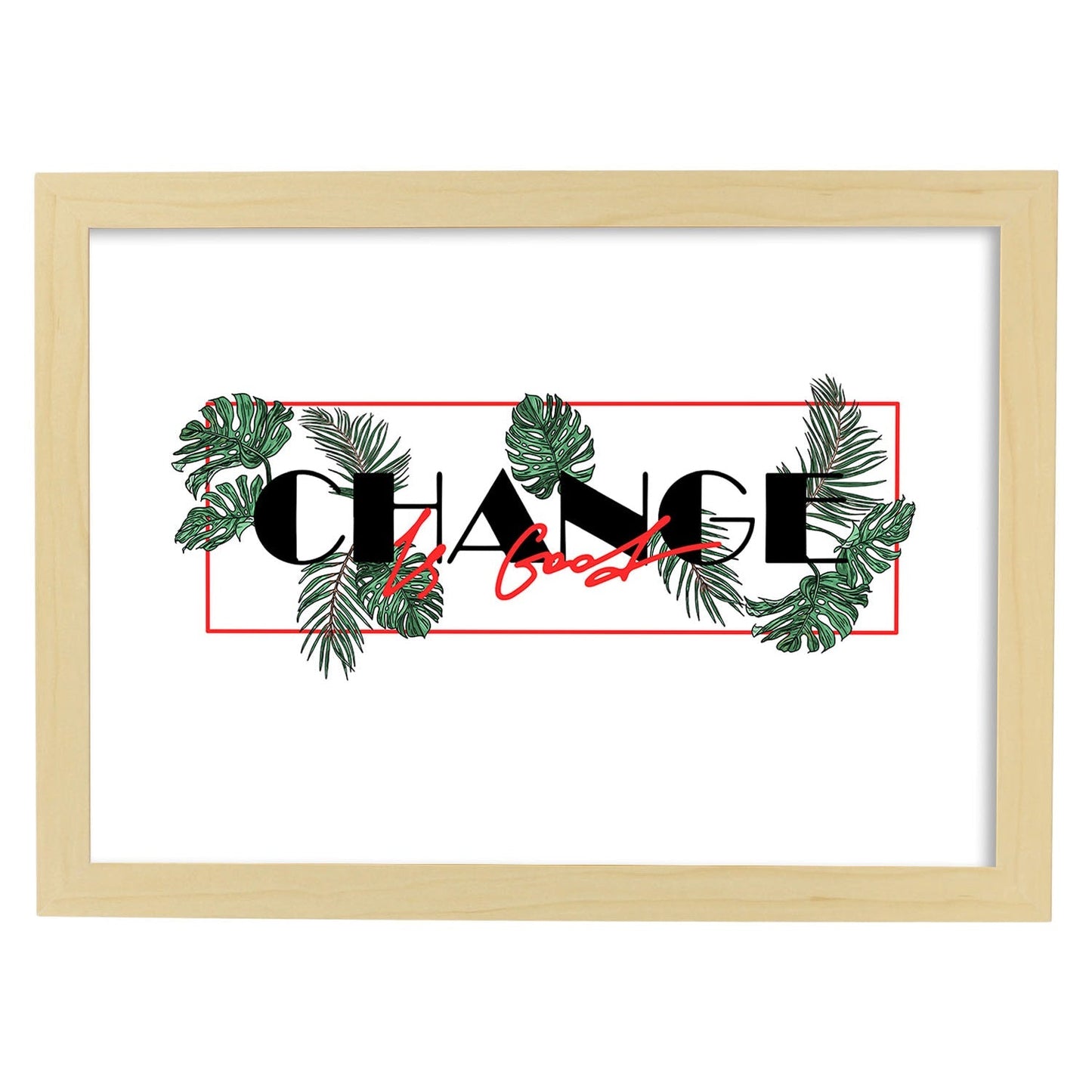 Posters con mensajes felices ilustrados. Lámina de decoración 'Change Is Good' con frases motivadoras y llenas de energia.-Artwork-Nacnic-A4-Marco Madera clara-Nacnic Estudio SL