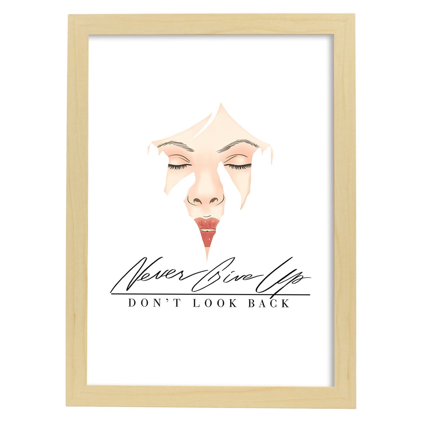 Posters con mensajes felices ilustrados. Lámina de decoración 'DonT Look Back' con frases motivadoras y llenas de energia.-Artwork-Nacnic-A4-Marco Madera clara-Nacnic Estudio SL
