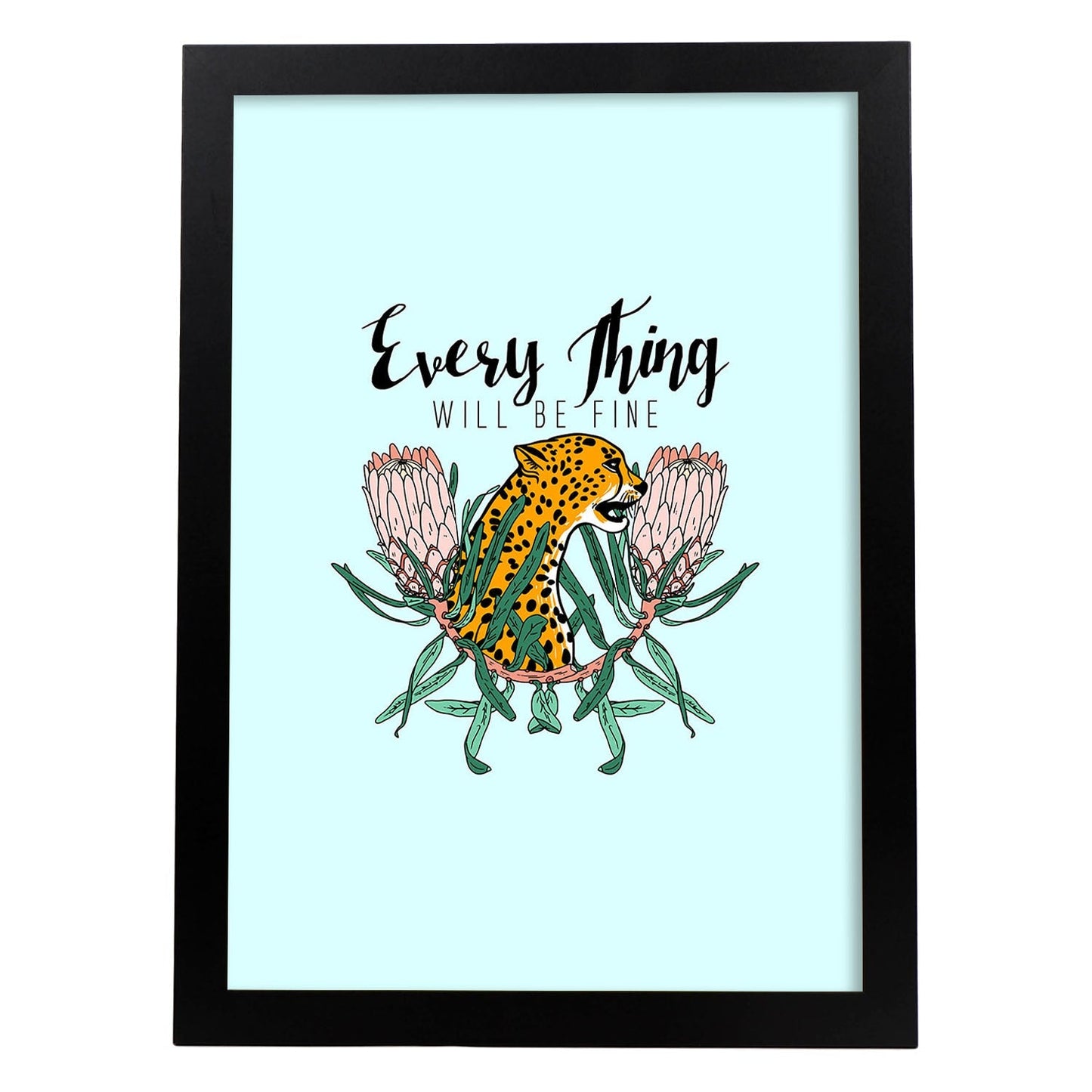 Posters con mensajes felices ilustrados. Lámina de decoración 'Everything Will Be Fine' con frases motivadoras y llenas de energia.-Artwork-Nacnic-A3-Marco Negro-Nacnic Estudio SL