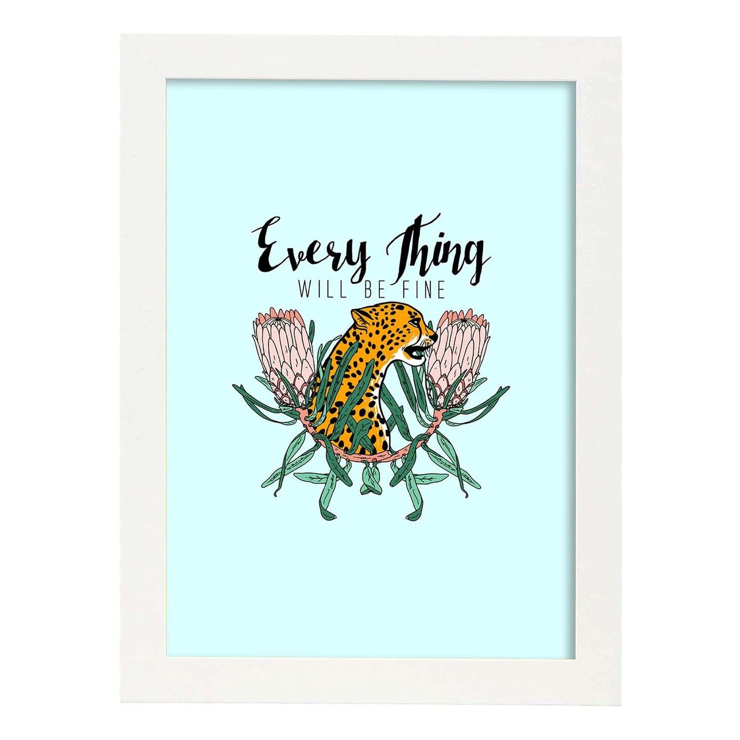 Posters con mensajes felices ilustrados. Lámina de decoración 'Everything Will Be Fine' con frases motivadoras y llenas de energia.-Artwork-Nacnic-A4-Marco Blanco-Nacnic Estudio SL