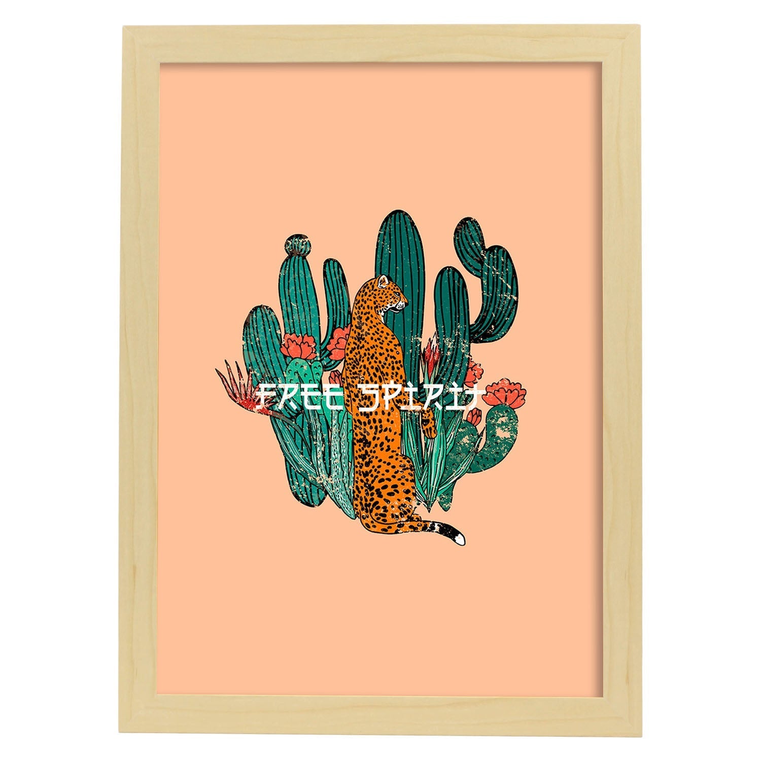 Posters con mensajes felices ilustrados. Lámina de decoración 'Free Spirit' con frases motivadoras y llenas de energia.-Artwork-Nacnic-A3-Marco Madera clara-Nacnic Estudio SL
