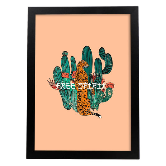 Posters con mensajes felices ilustrados. Lámina de decoración 'Free Spirit' con frases motivadoras y llenas de energia.-Artwork-Nacnic-A4-Marco Negro-Nacnic Estudio SL
