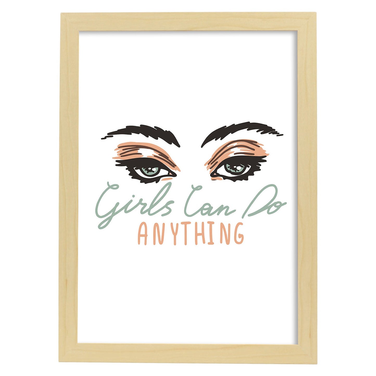 Posters con mensajes felices ilustrados. Lámina de decoración 'Girls Can Do Anything 2' con frases motivadoras y llenas de energia.-Artwork-Nacnic-A3-Marco Madera clara-Nacnic Estudio SL