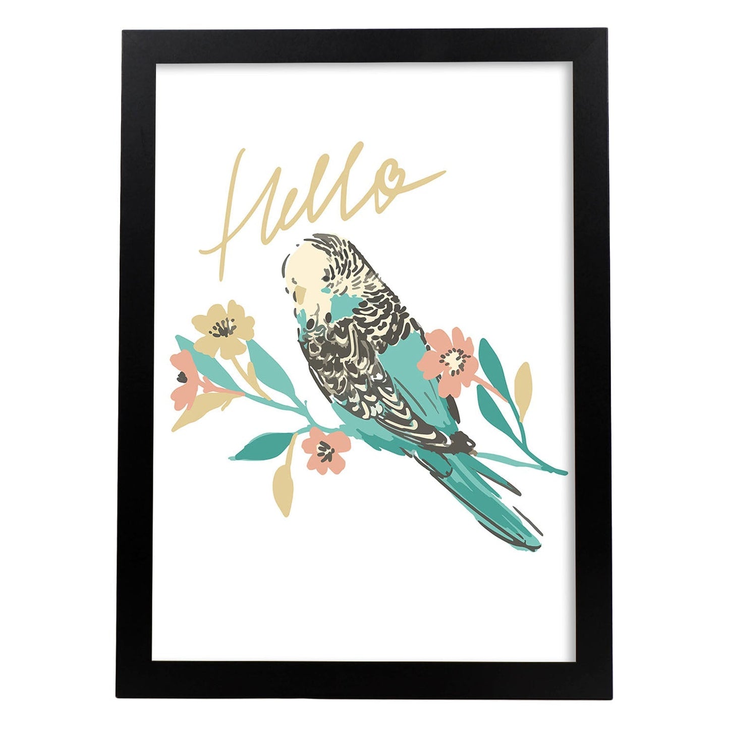 Posters con mensajes felices ilustrados. Lámina de decoración 'Hello Birb' con frases motivadoras y llenas de energia.-Artwork-Nacnic-A4-Marco Negro-Nacnic Estudio SL