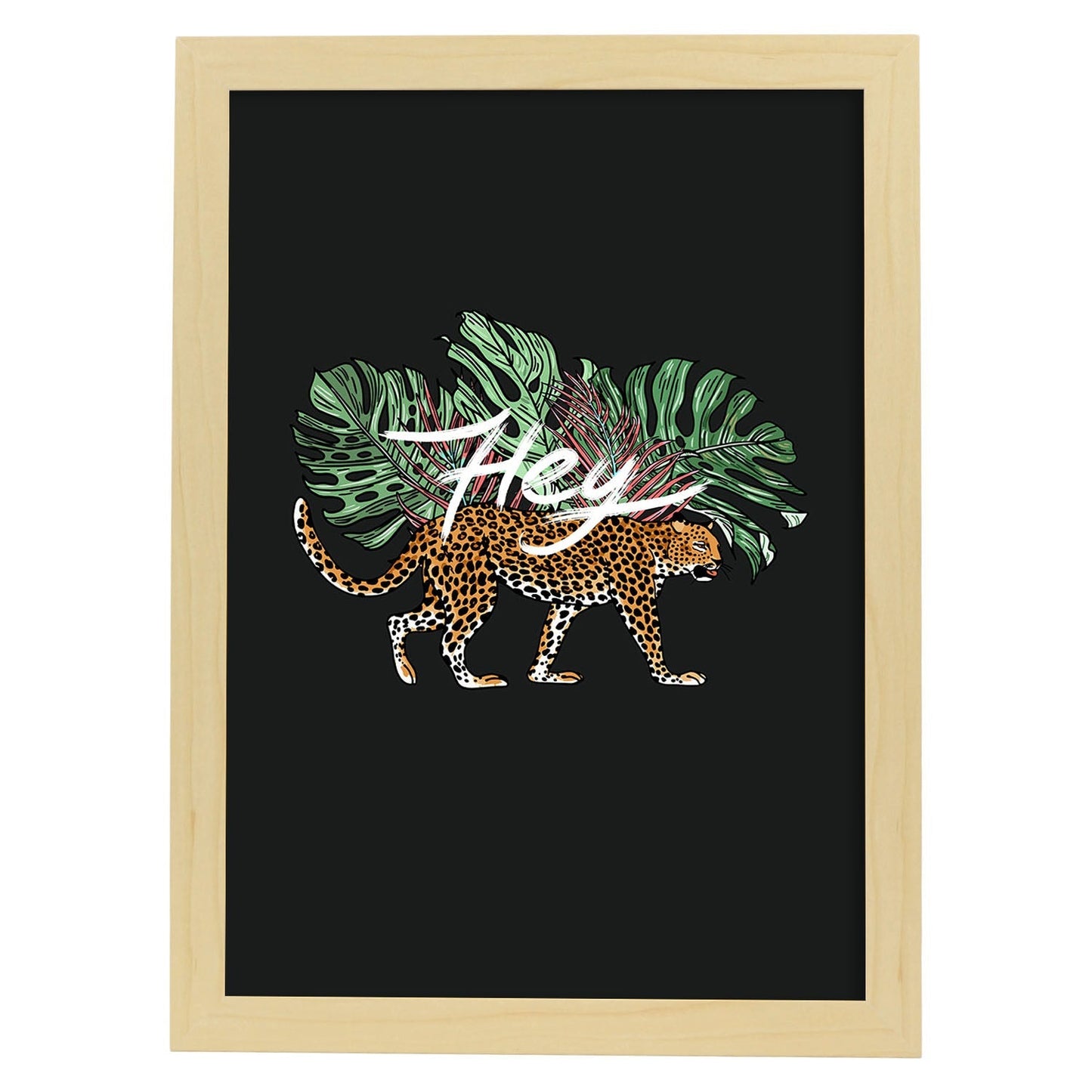 Posters con mensajes felices ilustrados. Lámina de decoración 'Hey' con frases motivadoras y llenas de energia.-Artwork-Nacnic-A4-Marco Madera clara-Nacnic Estudio SL