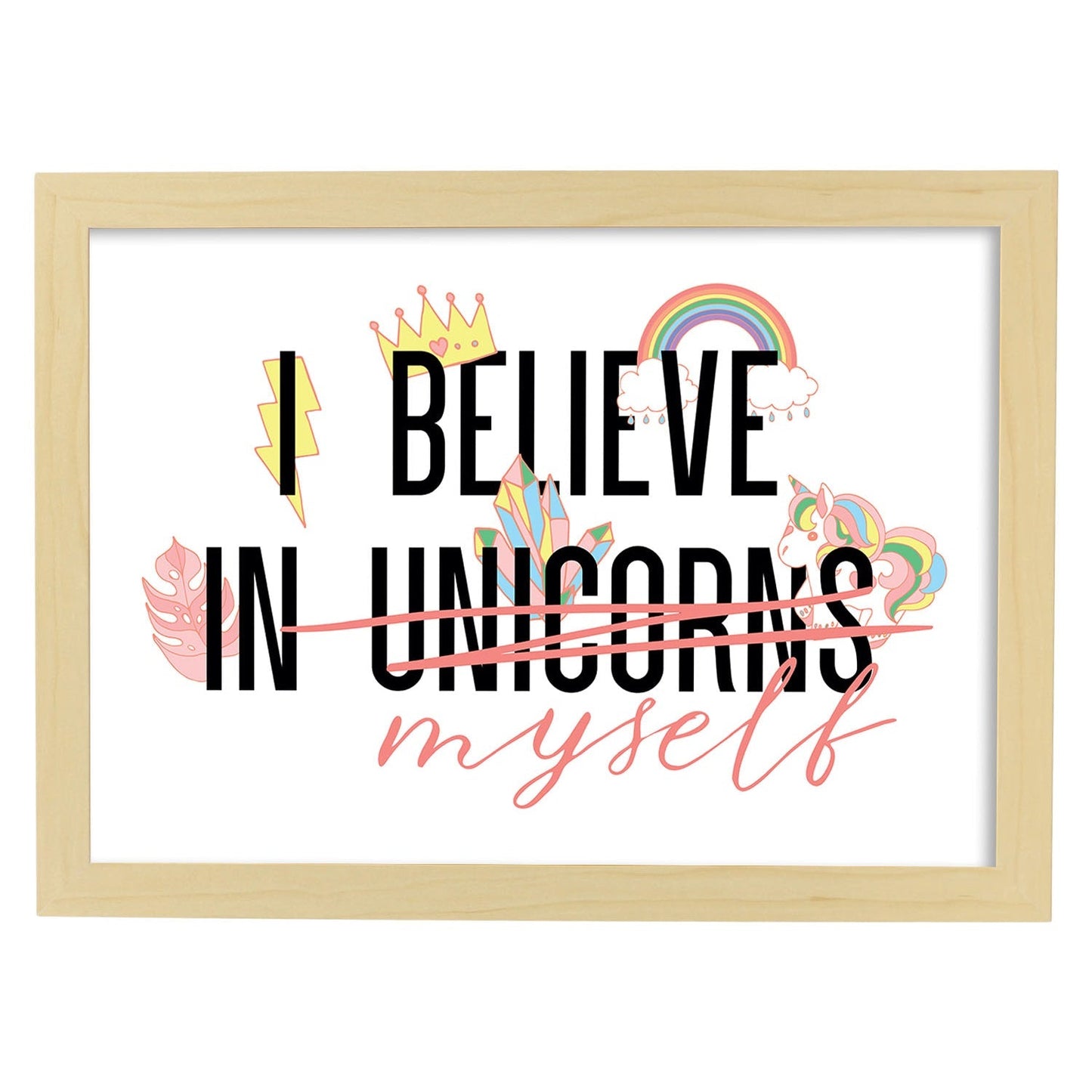 Posters con mensajes felices ilustrados. Lámina de decoración 'I Believe In Myself' con frases motivadoras y llenas de energia.-Artwork-Nacnic-A3-Marco Madera clara-Nacnic Estudio SL
