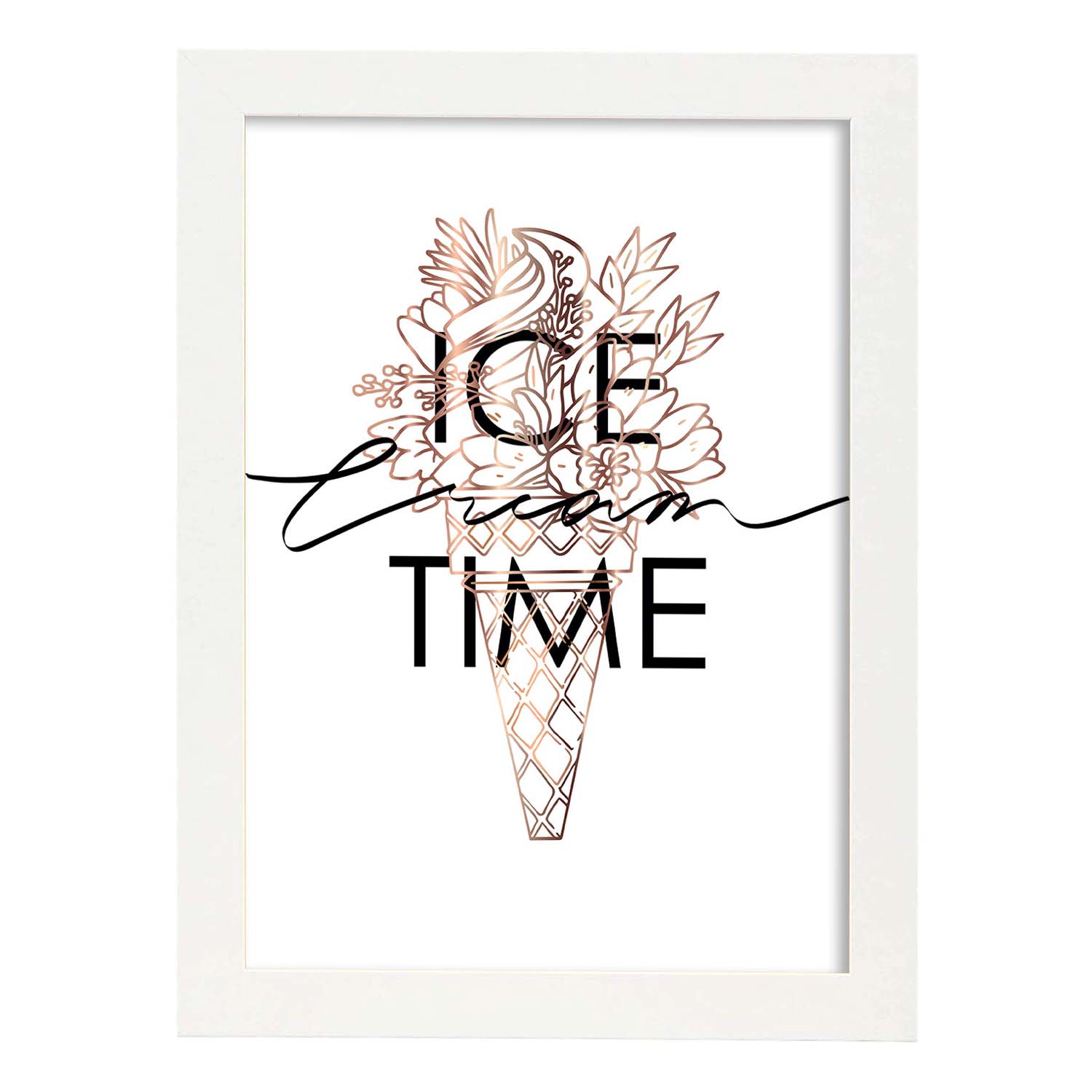 Posters con mensajes felices ilustrados. Lámina de decoración 'Ice Cream Time' con frases motivadoras y llenas de energia.-Artwork-Nacnic-A3-Marco Blanco-Nacnic Estudio SL
