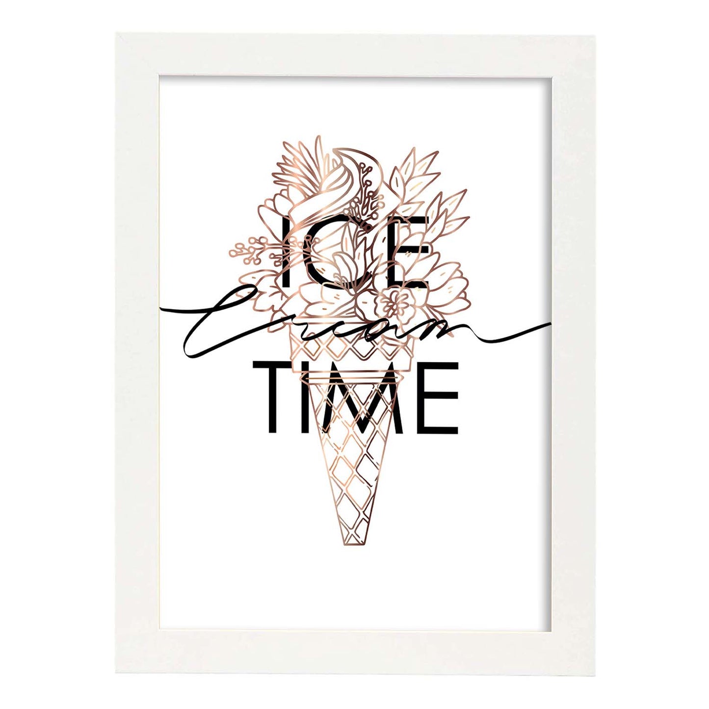 Posters con mensajes felices ilustrados. Lámina de decoración 'Ice Cream Time' con frases motivadoras y llenas de energia.-Artwork-Nacnic-A4-Marco Blanco-Nacnic Estudio SL