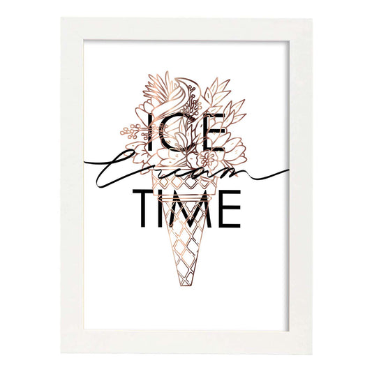 Posters con mensajes felices ilustrados. Lámina de decoración 'Ice Cream Time' con frases motivadoras y llenas de energia.-Artwork-Nacnic-A4-Marco Blanco-Nacnic Estudio SL