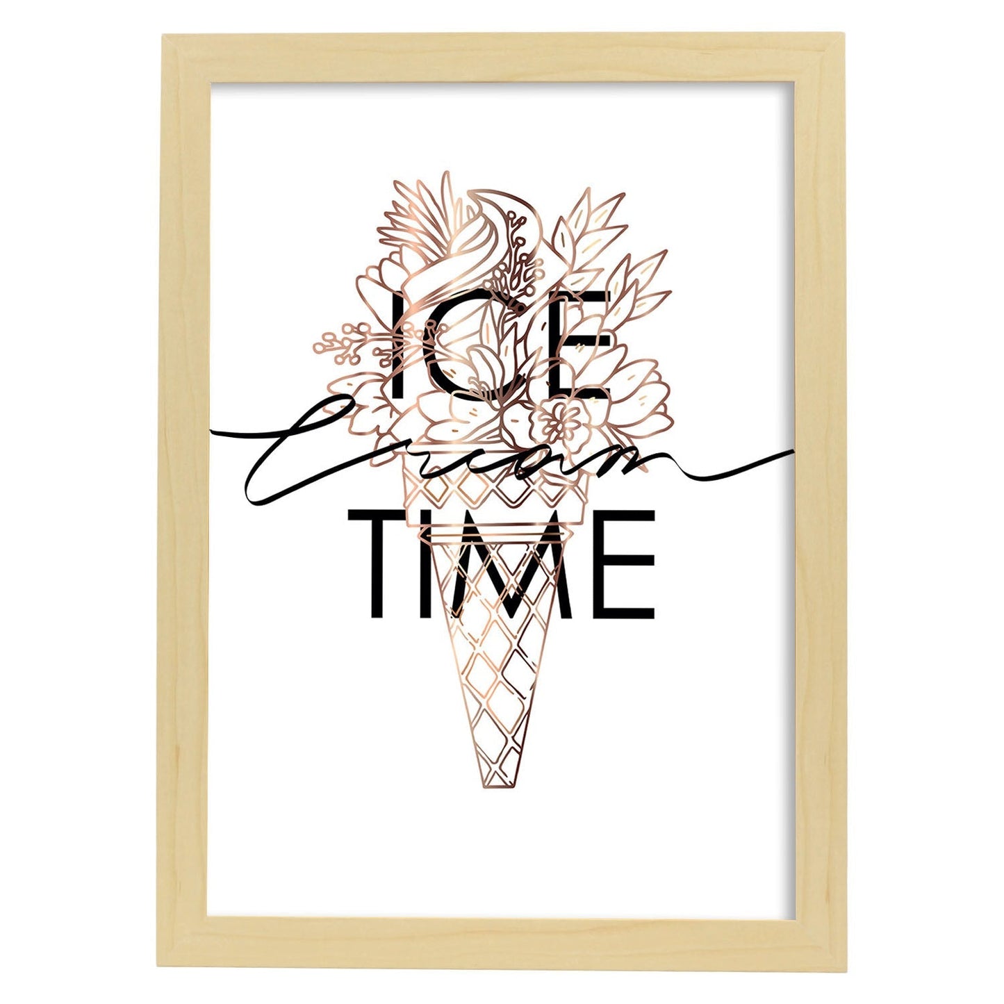 Posters con mensajes felices ilustrados. Lámina de decoración 'Ice Cream Time' con frases motivadoras y llenas de energia.-Artwork-Nacnic-A4-Marco Madera clara-Nacnic Estudio SL