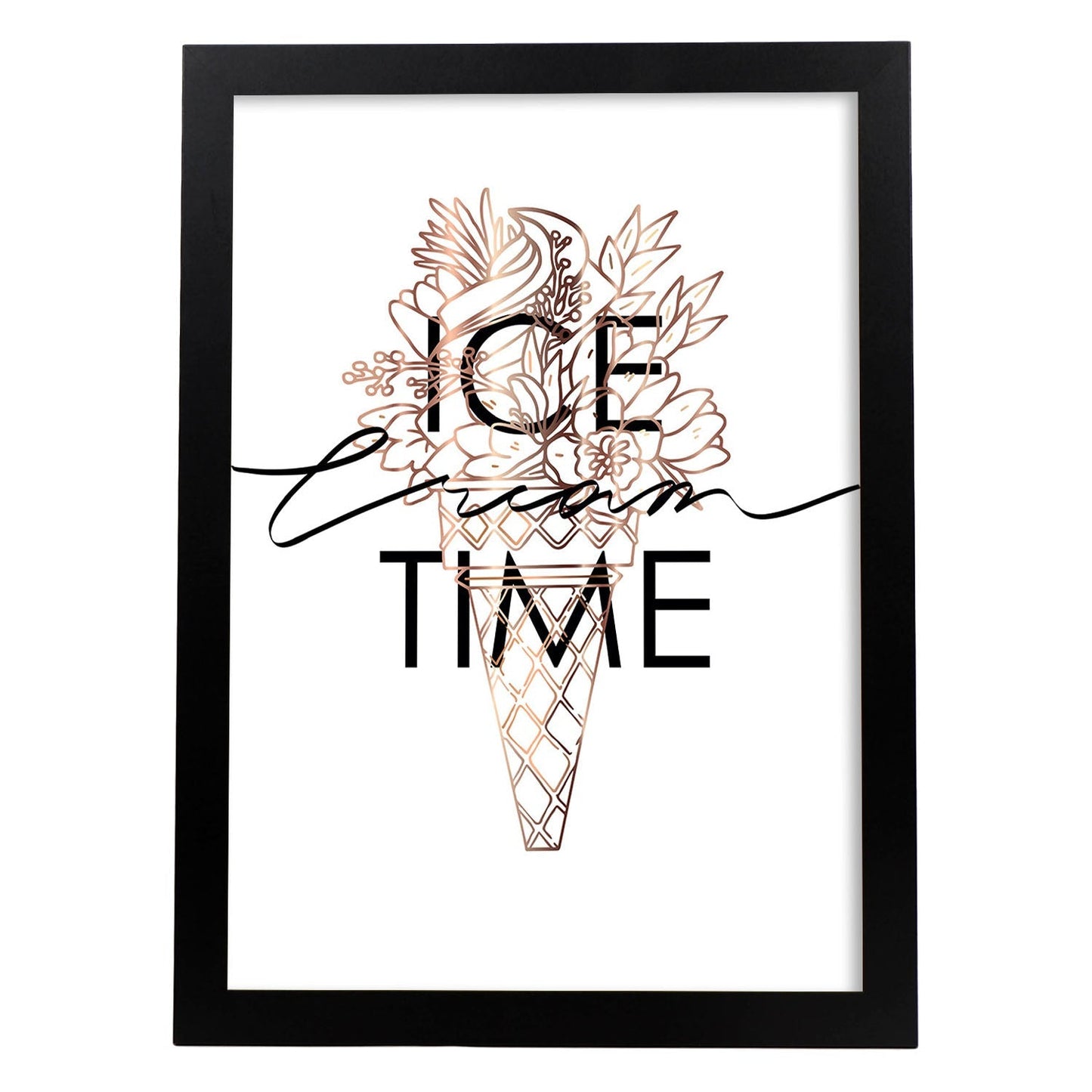 Posters con mensajes felices ilustrados. Lámina de decoración 'Ice Cream Time' con frases motivadoras y llenas de energia.-Artwork-Nacnic-A4-Marco Negro-Nacnic Estudio SL