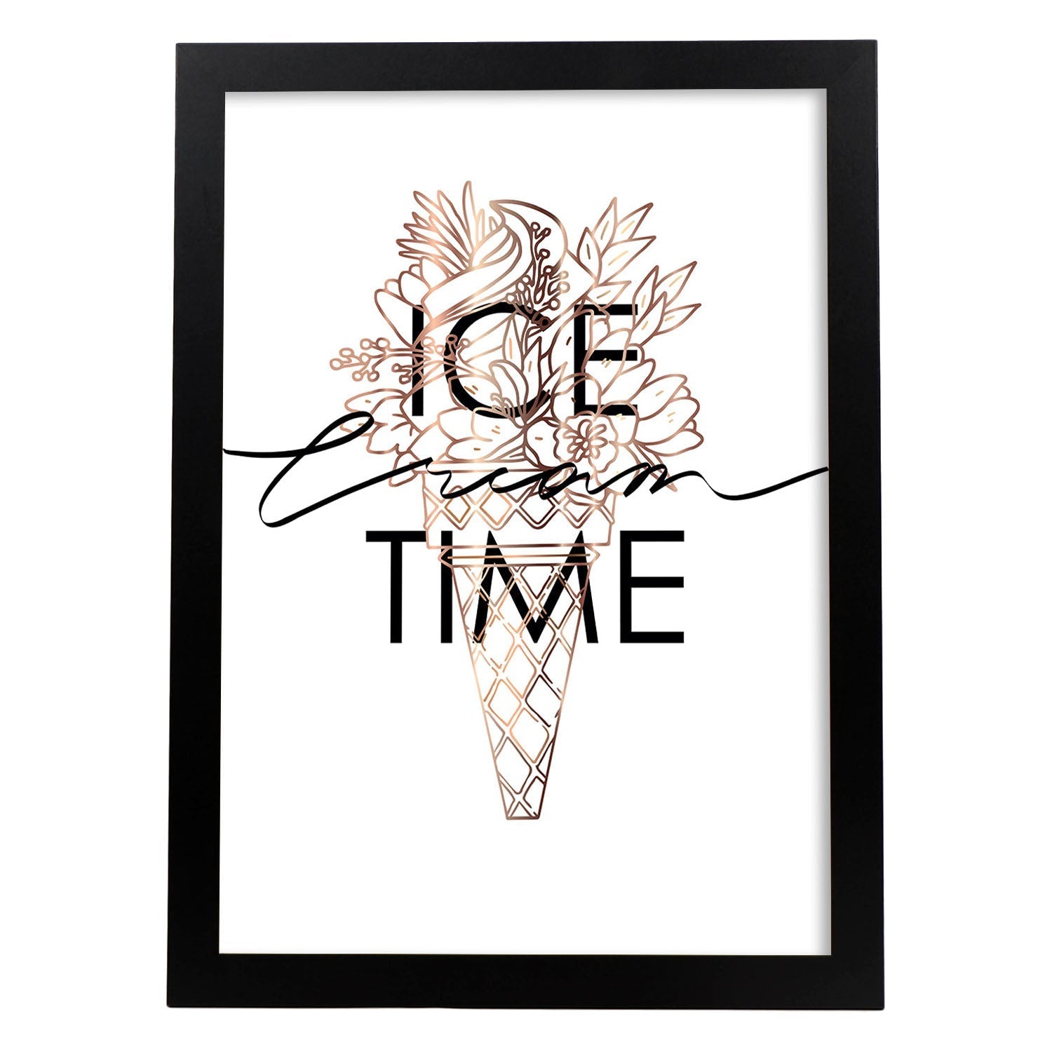 Posters con mensajes felices ilustrados. Lámina de decoración 'Ice Cream Time' con frases motivadoras y llenas de energia.-Artwork-Nacnic-A4-Marco Negro-Nacnic Estudio SL