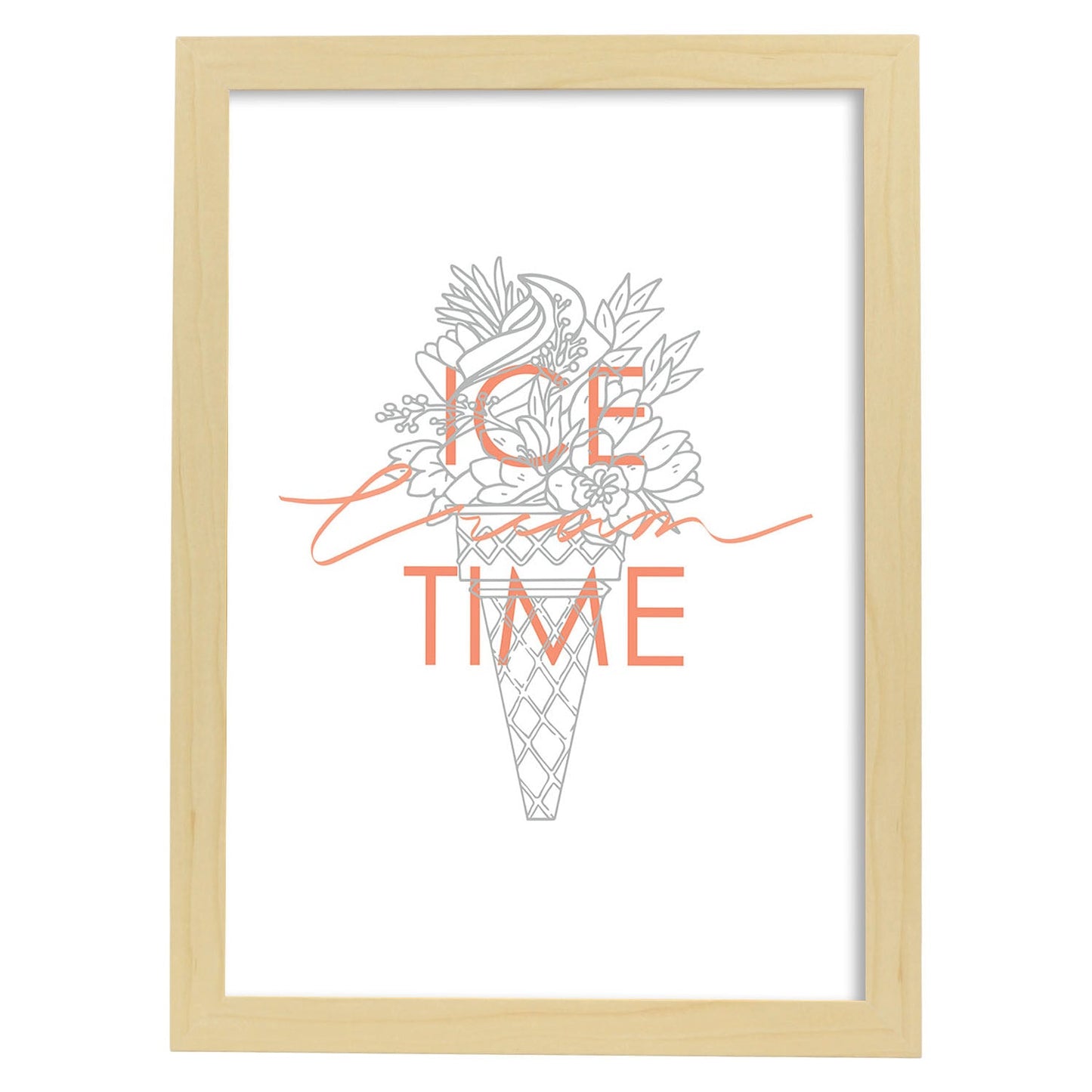 Posters con mensajes felices ilustrados. Lámina de decoración 'Ice Time' con frases motivadoras y llenas de energia.-Artwork-Nacnic-A4-Marco Madera clara-Nacnic Estudio SL