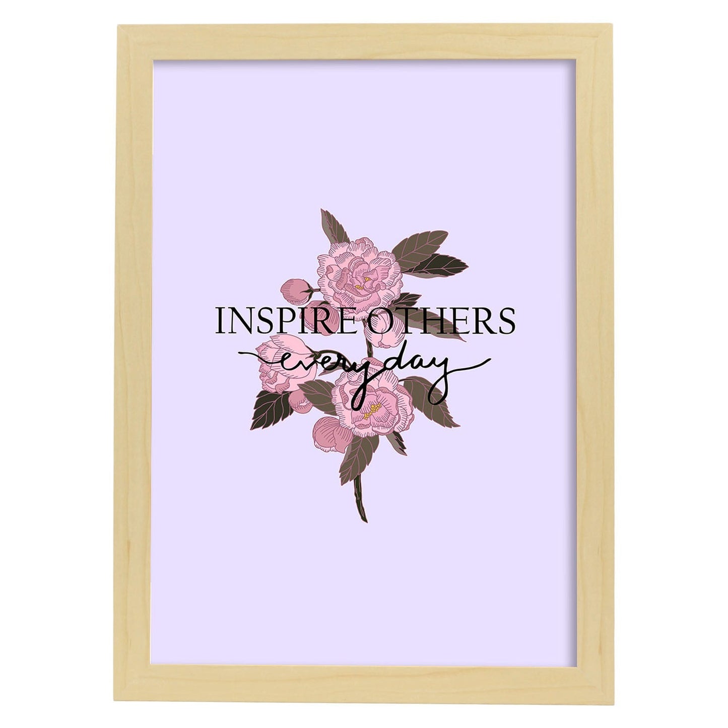 Posters con mensajes felices ilustrados. Lámina de decoración 'Inspire Others' con frases motivadoras y llenas de energia.-Artwork-Nacnic-A4-Marco Madera clara-Nacnic Estudio SL