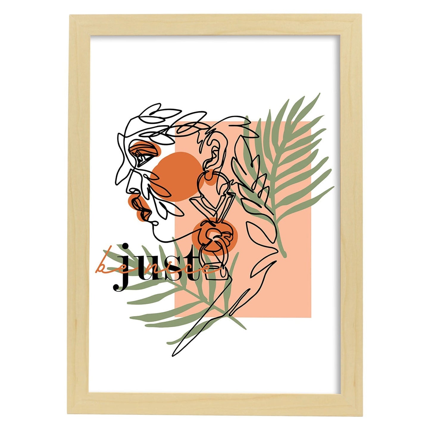 Posters con mensajes felices ilustrados. Lámina de decoración 'Just Be Nice' con frases motivadoras y llenas de energia.-Artwork-Nacnic-A3-Marco Madera clara-Nacnic Estudio SL