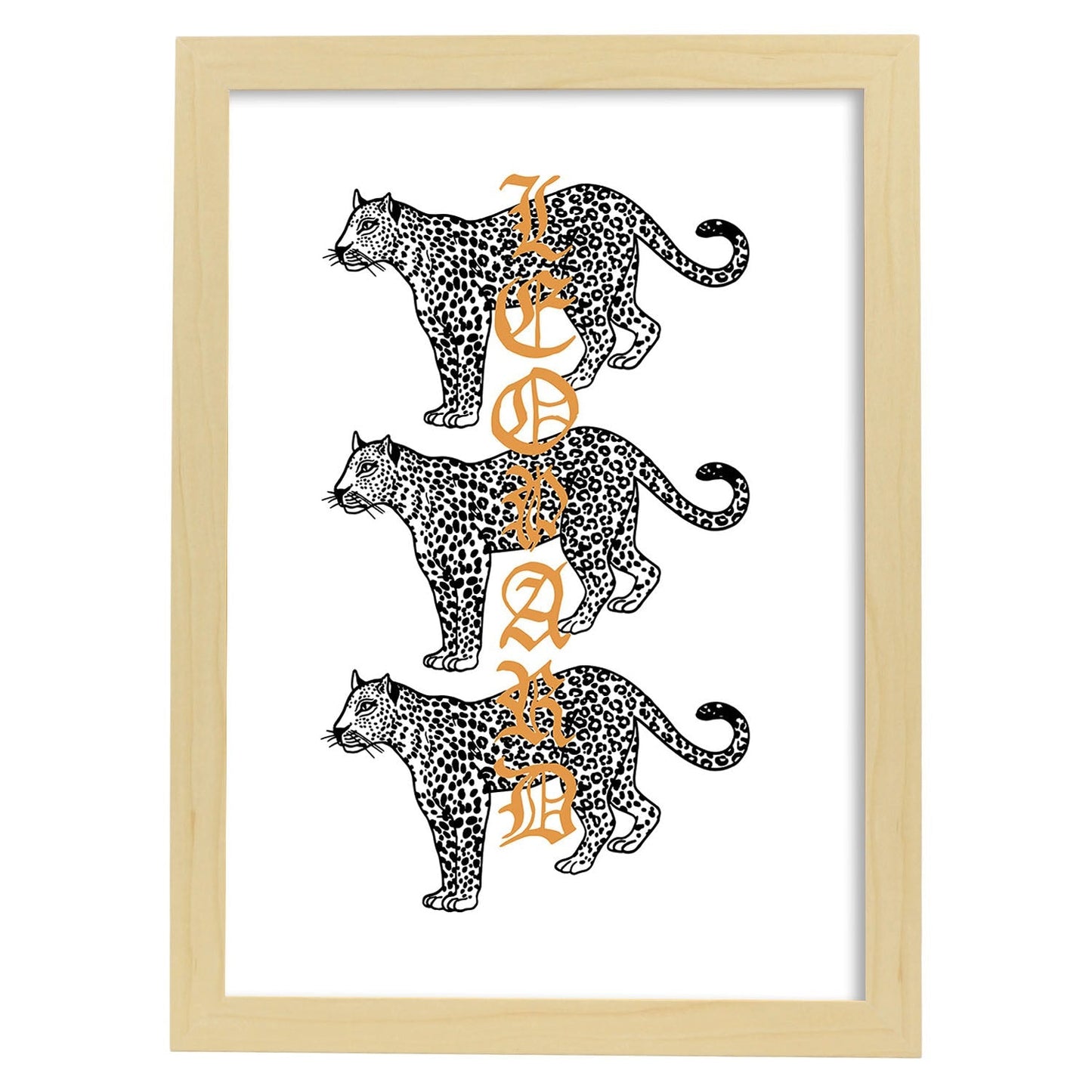 Posters con mensajes felices ilustrados. Lámina de decoración 'Leopard' con frases motivadoras y llenas de energia.-Artwork-Nacnic-A4-Marco Madera clara-Nacnic Estudio SL