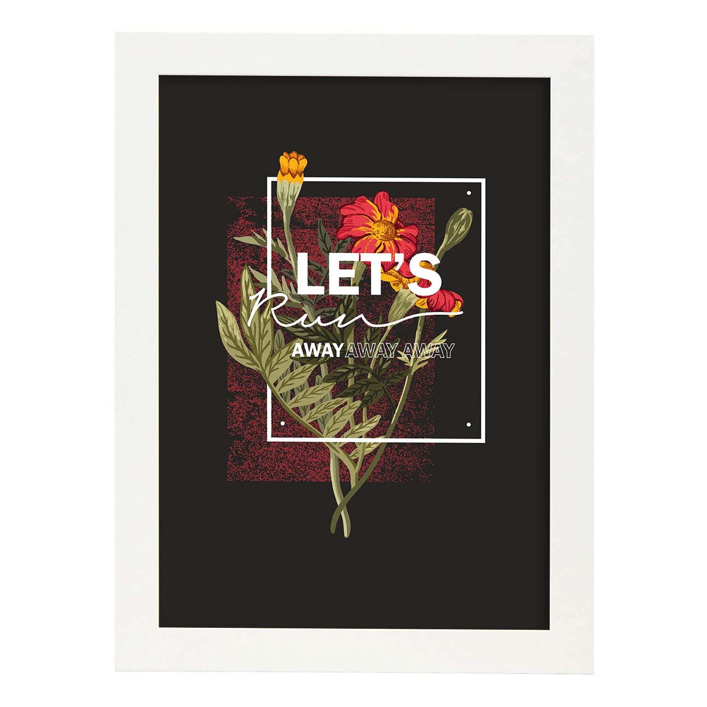 Posters con mensajes felices ilustrados. Lámina de decoración 'Lets Run Away' con frases motivadoras y llenas de energia.-Artwork-Nacnic-A4-Marco Blanco-Nacnic Estudio SL