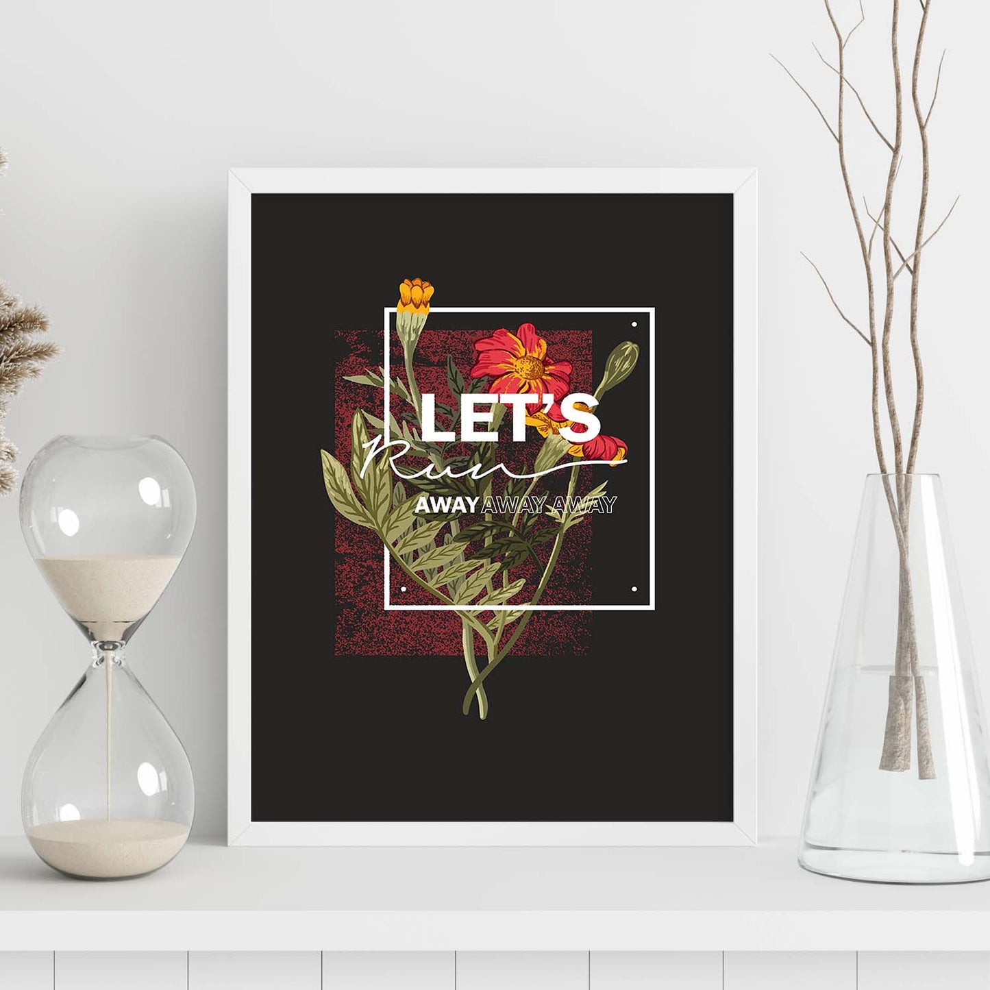Posters con mensajes felices ilustrados. Lámina de decoración 'Lets Run Away' con frases motivadoras y llenas de energia.-Artwork-Nacnic-Nacnic Estudio SL