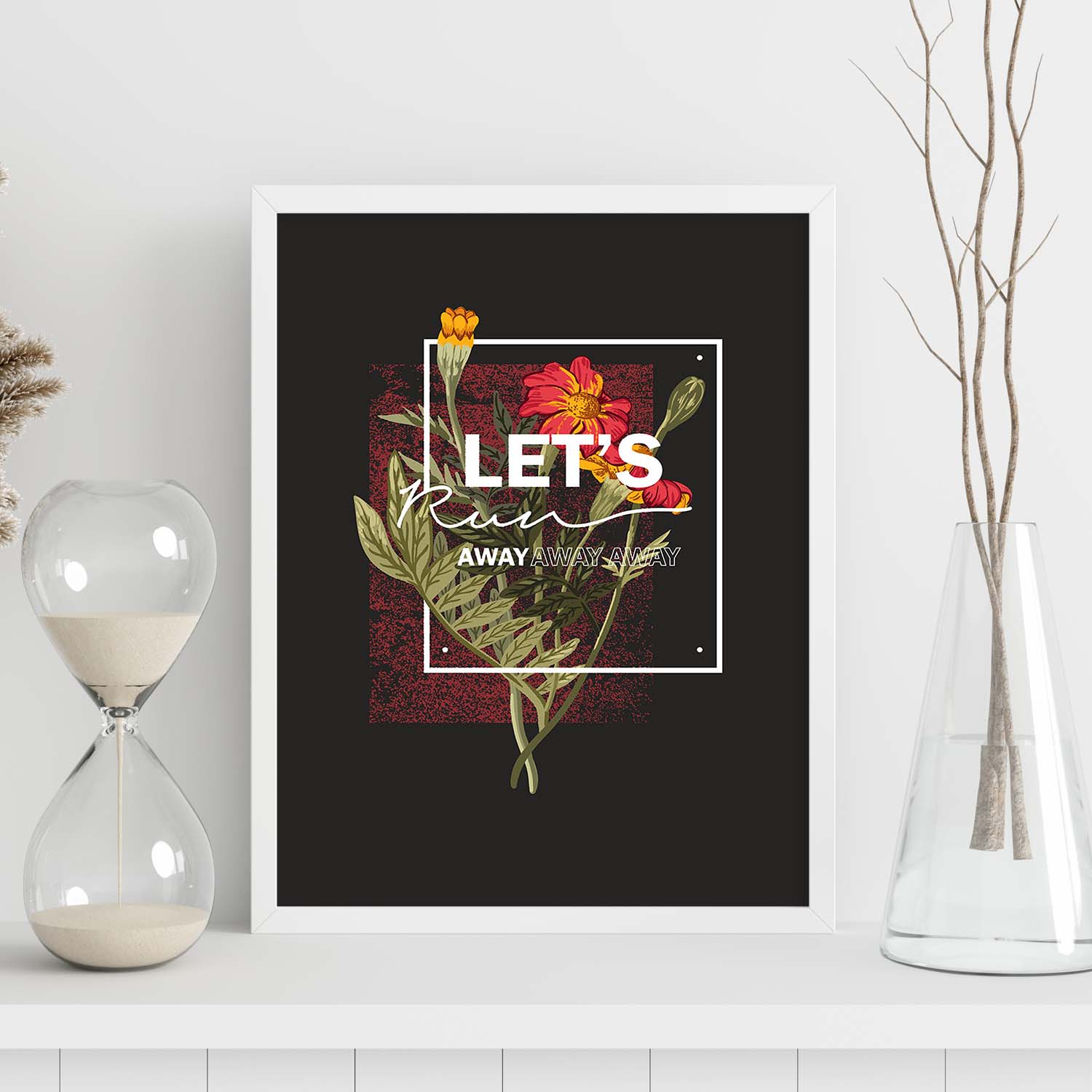 Posters con mensajes felices ilustrados. Lámina de decoración 'Lets Run Away' con frases motivadoras y llenas de energia.-Artwork-Nacnic-Nacnic Estudio SL