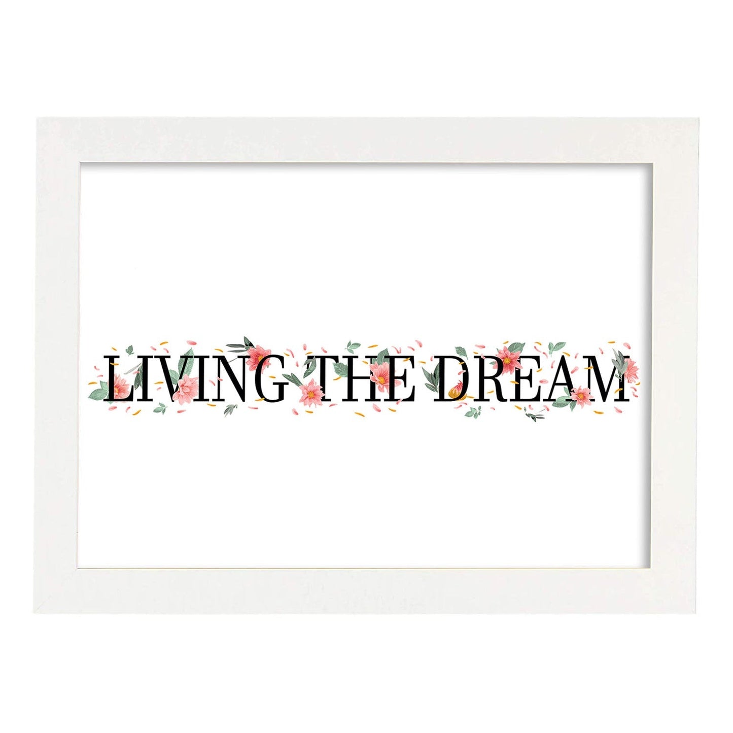 Posters con mensajes felices ilustrados. Lámina de decoración 'Living The Dream' con frases motivadoras y llenas de energia.-Artwork-Nacnic-A4-Marco Blanco-Nacnic Estudio SL