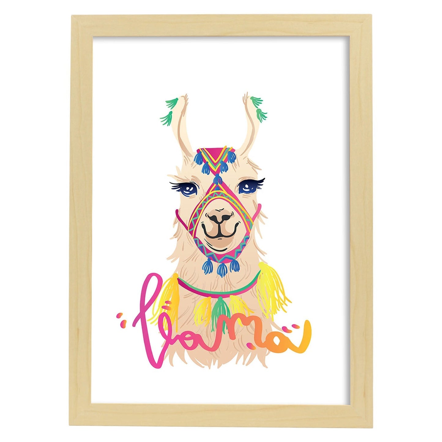 Posters con mensajes felices ilustrados. Lámina de decoración 'Llama' con frases motivadoras y llenas de energia.-Artwork-Nacnic-A3-Marco Madera clara-Nacnic Estudio SL