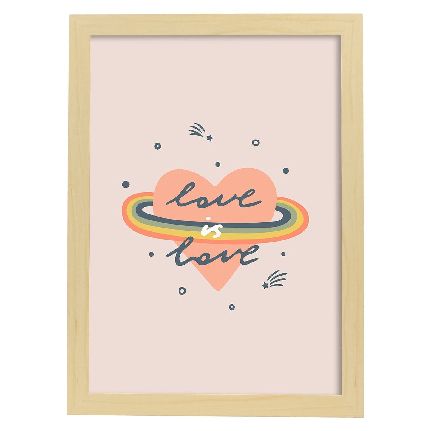 Posters con mensajes felices ilustrados. Lámina de decoración 'Love Is Love' con frases motivadoras y llenas de energia.-Artwork-Nacnic-A3-Marco Madera clara-Nacnic Estudio SL