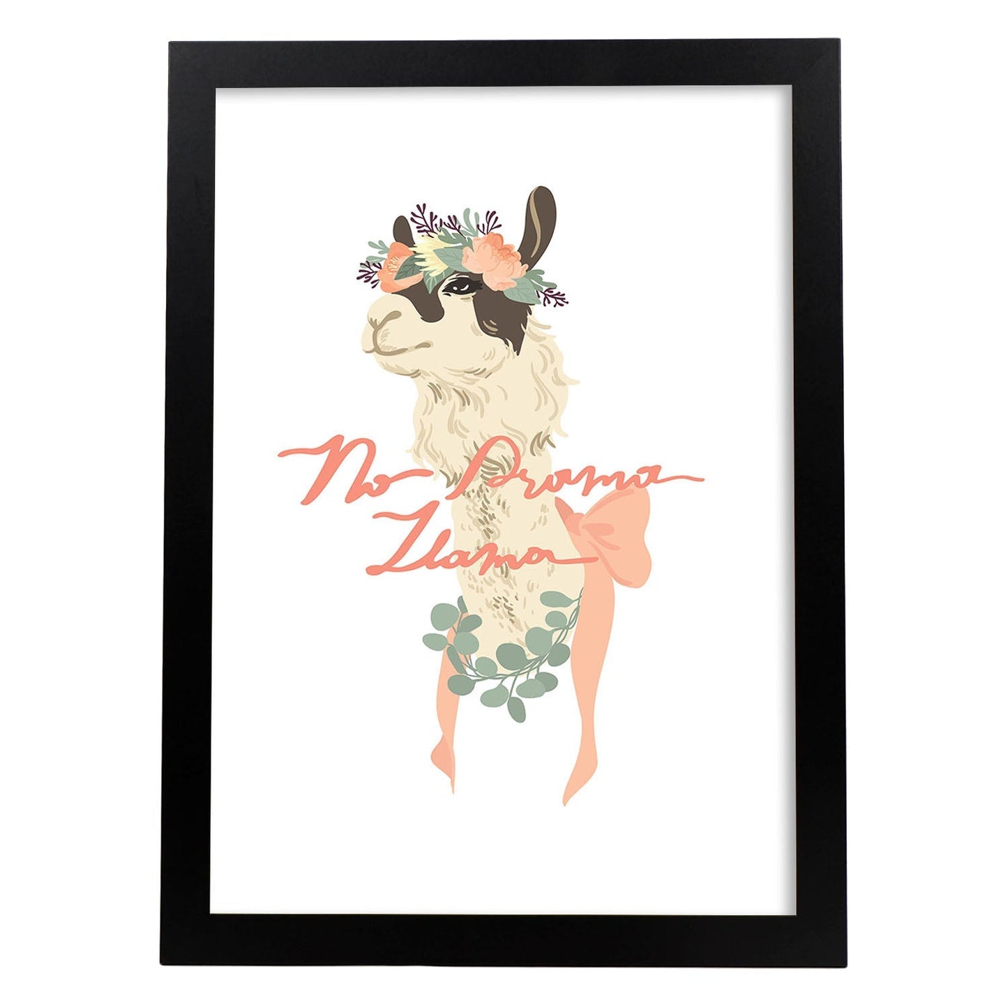 Posters con mensajes felices ilustrados. Lámina de decoración 'No Drama Llama' con frases motivadoras y llenas de energia.-Artwork-Nacnic-A3-Marco Negro-Nacnic Estudio SL