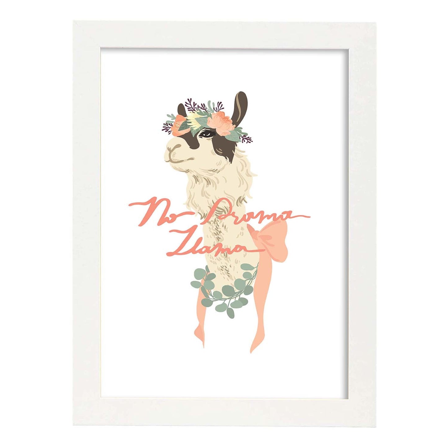 Posters con mensajes felices ilustrados. Lámina de decoración 'No Drama Llama' con frases motivadoras y llenas de energia.-Artwork-Nacnic-A4-Marco Blanco-Nacnic Estudio SL