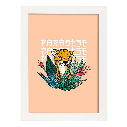 Posters con mensajes felices ilustrados. Lámina de decoración 'Paradise' con frases motivadoras y llenas de energia.-Artwork-Nacnic-A4-Marco Blanco-Nacnic Estudio SL