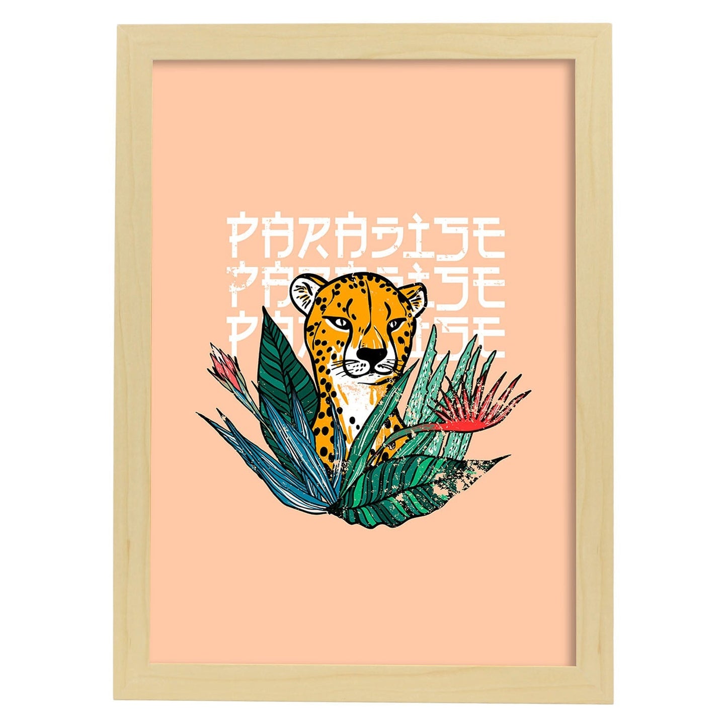 Posters con mensajes felices ilustrados. Lámina de decoración 'Paradise' con frases motivadoras y llenas de energia.-Artwork-Nacnic-A4-Marco Madera clara-Nacnic Estudio SL