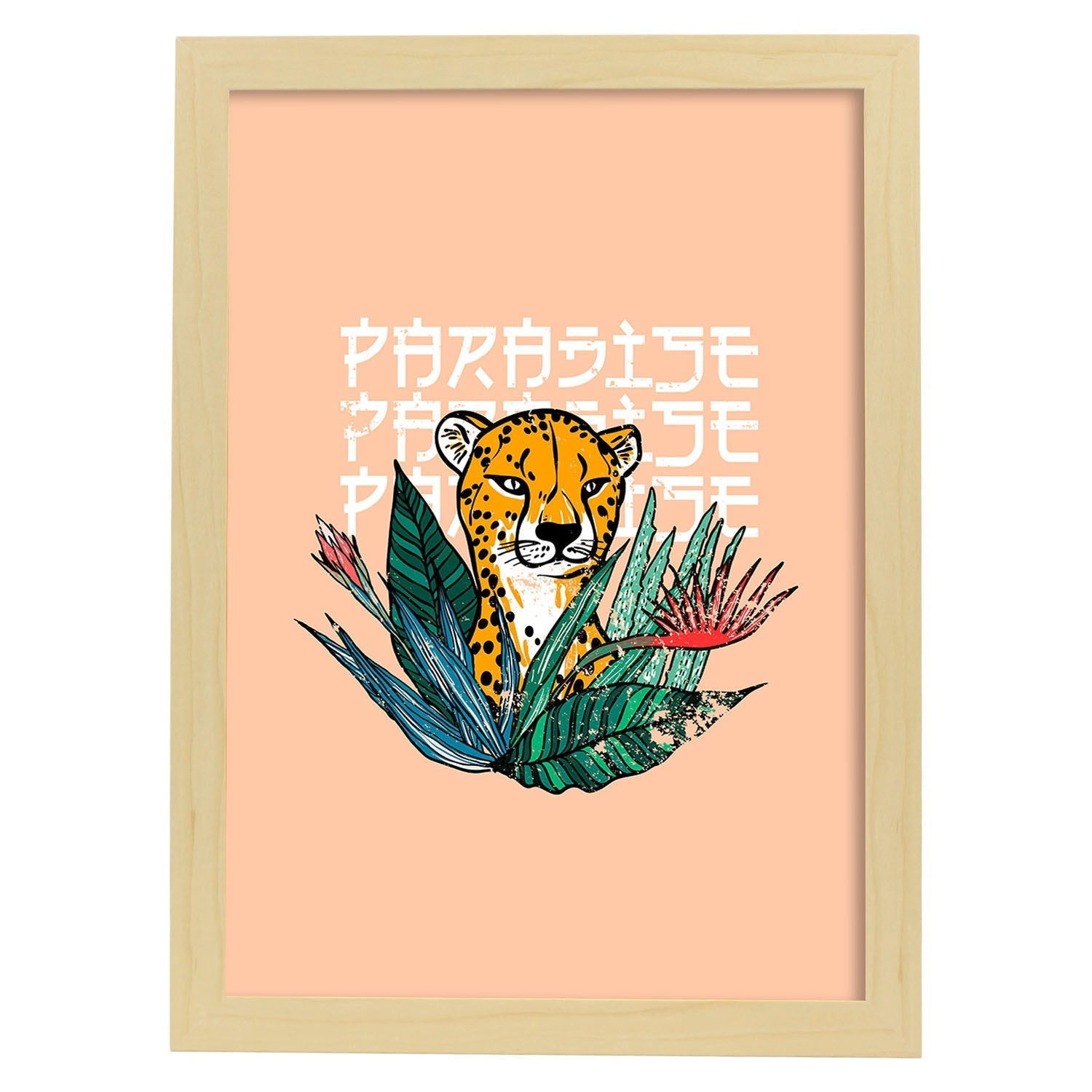 Posters con mensajes felices ilustrados. Lámina de decoración 'Paradise' con frases motivadoras y llenas de energia.-Artwork-Nacnic-A4-Marco Madera clara-Nacnic Estudio SL