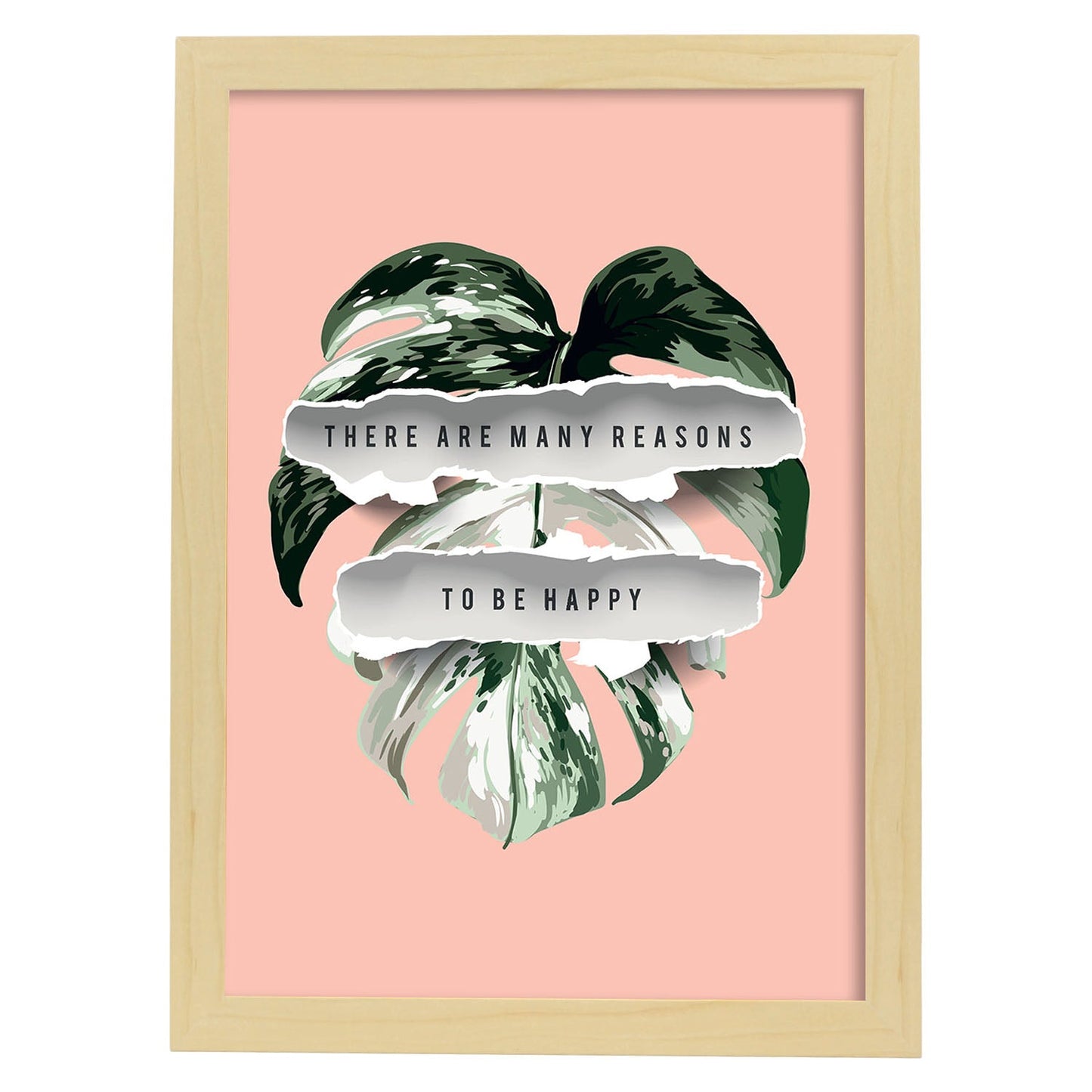 Posters con mensajes felices ilustrados. Lámina de decoración 'Reasons To Be Happy' con frases motivadoras y llenas de energia.-Artwork-Nacnic-A3-Marco Madera clara-Nacnic Estudio SL