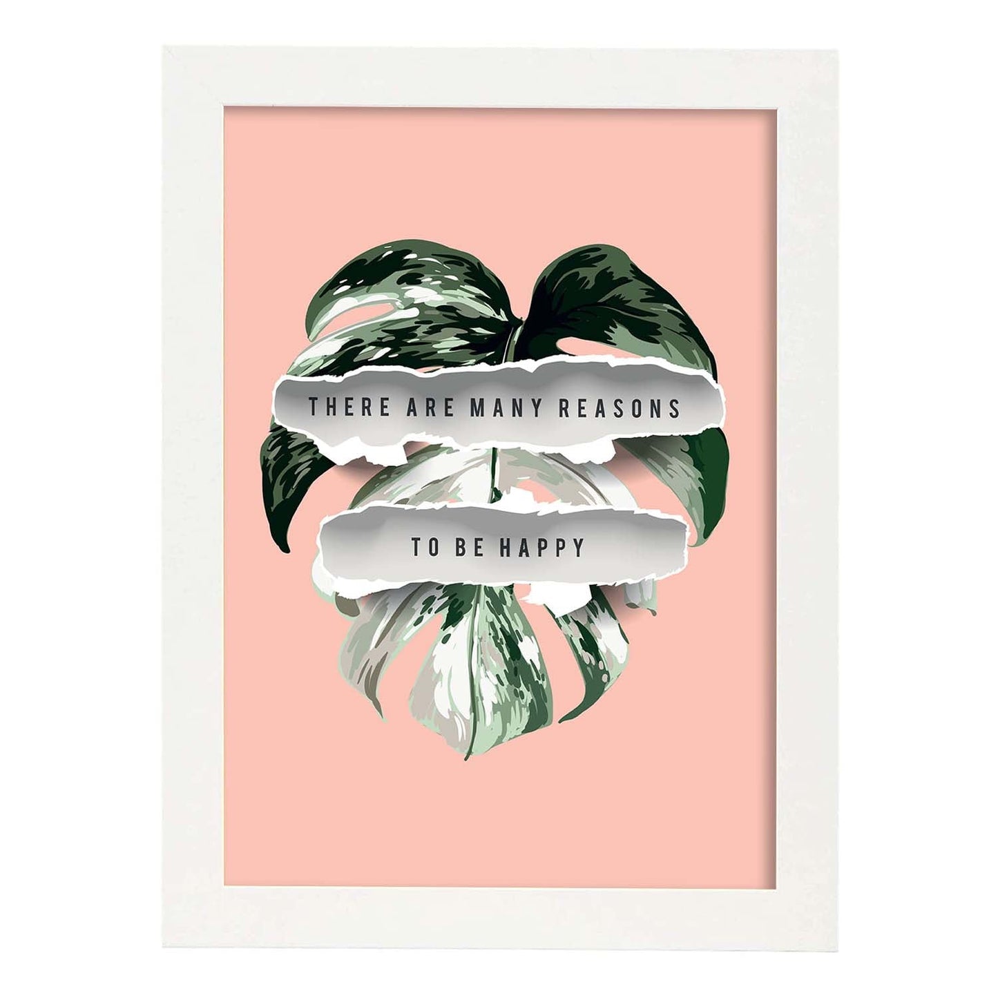 Posters con mensajes felices ilustrados. Lámina de decoración 'Reasons To Be Happy' con frases motivadoras y llenas de energia.-Artwork-Nacnic-A4-Marco Blanco-Nacnic Estudio SL
