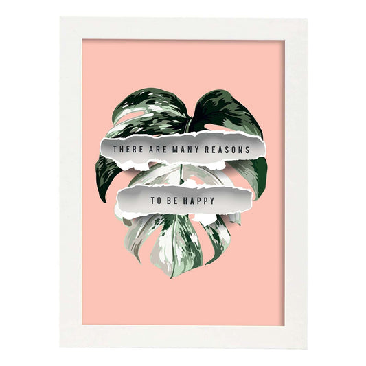 Posters con mensajes felices ilustrados. Lámina de decoración 'Reasons To Be Happy' con frases motivadoras y llenas de energia.-Artwork-Nacnic-A4-Marco Blanco-Nacnic Estudio SL