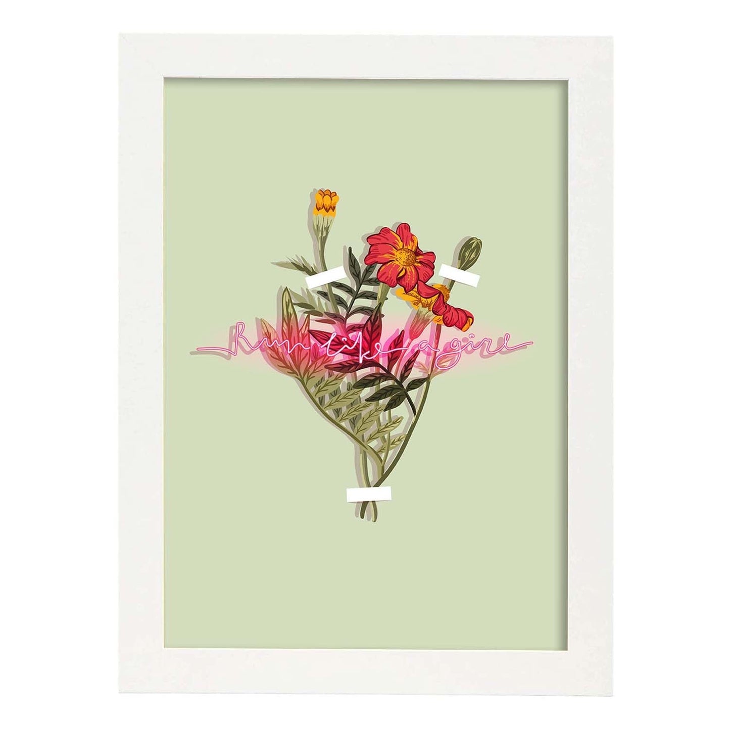 Posters con mensajes felices ilustrados. Lámina de decoración 'Run Like A Girl' con frases motivadoras y llenas de energia.-Artwork-Nacnic-A3-Marco Blanco-Nacnic Estudio SL