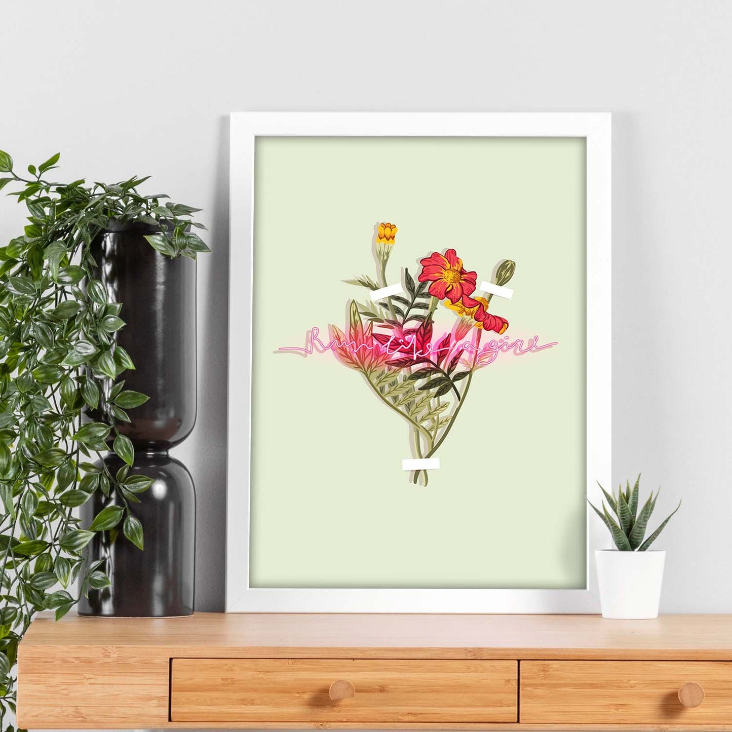 Posters con mensajes felices ilustrados. Lámina de decoración 'Run Like A Girl' con frases motivadoras y llenas de energia.-Artwork-Nacnic-Nacnic Estudio SL