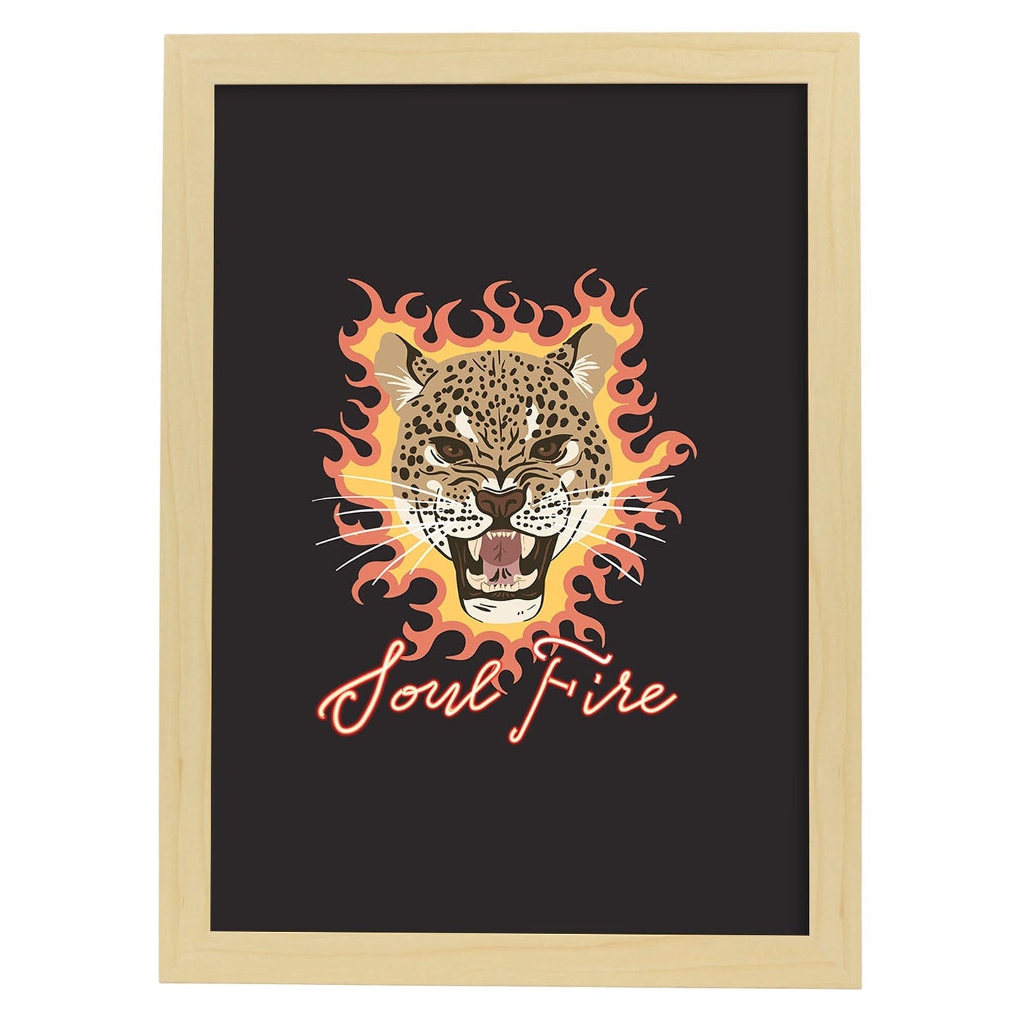Posters con mensajes felices ilustrados. Lámina de decoración 'Soul Fire' con frases motivadoras y llenas de energia.-Artwork-Nacnic-A3-Marco Madera clara-Nacnic Estudio SL