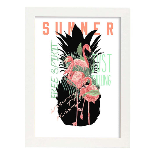 Posters con mensajes felices ilustrados. Lámina de decoración 'Summer' con frases motivadoras y llenas de energia.-Artwork-Nacnic-A4-Marco Blanco-Nacnic Estudio SL