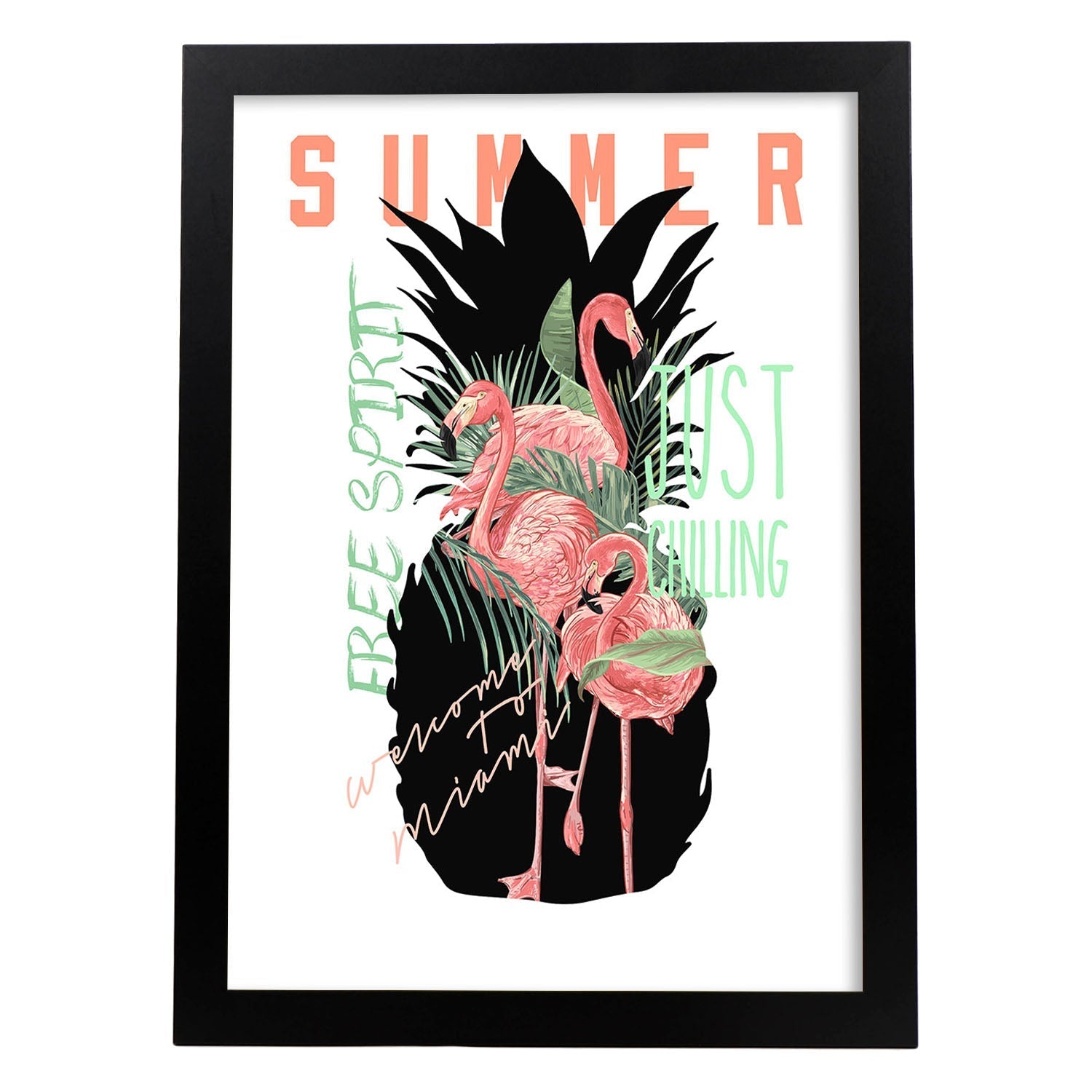 Posters con mensajes felices ilustrados. Lámina de decoración 'Summer' con frases motivadoras y llenas de energia.-Artwork-Nacnic-A4-Marco Negro-Nacnic Estudio SL