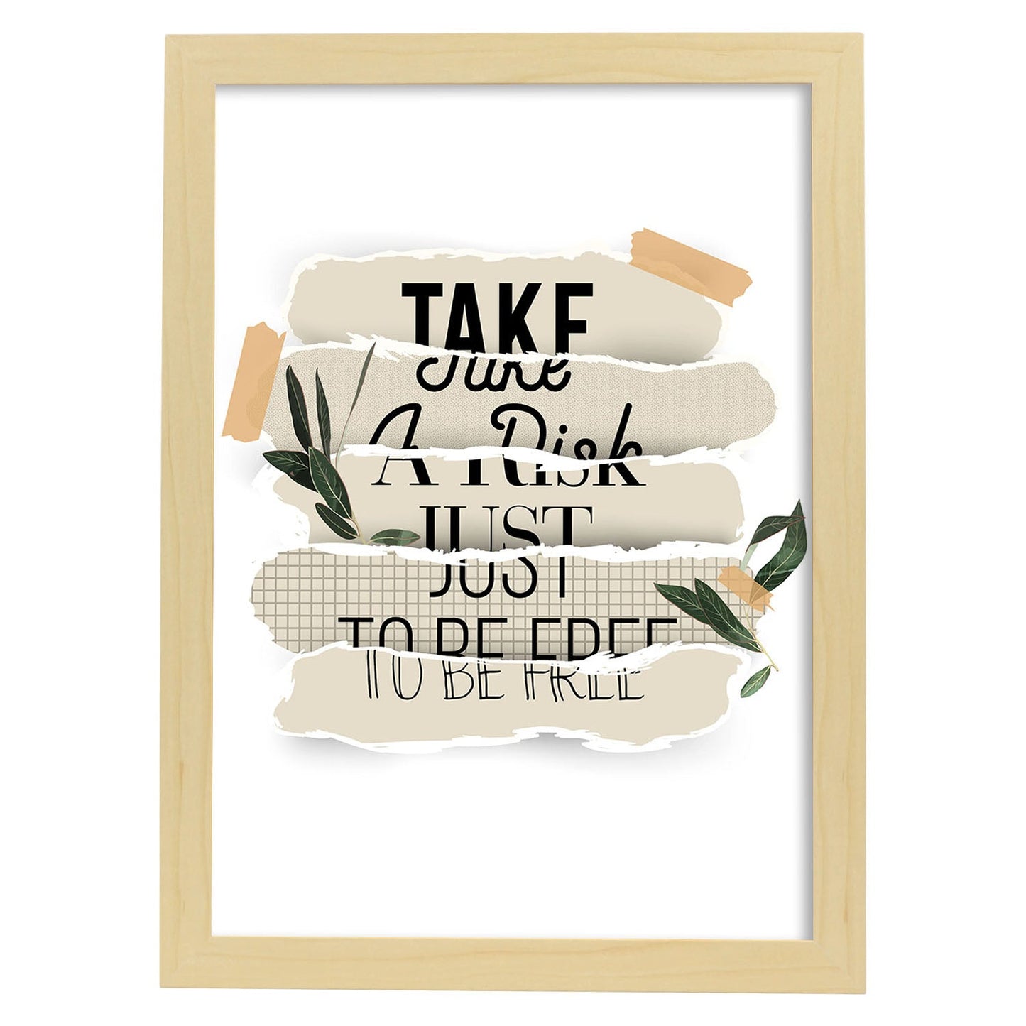 Posters con mensajes felices ilustrados. Lámina de decoración 'Take A Risk' con frases motivadoras y llenas de energia.-Artwork-Nacnic-A3-Marco Madera clara-Nacnic Estudio SL