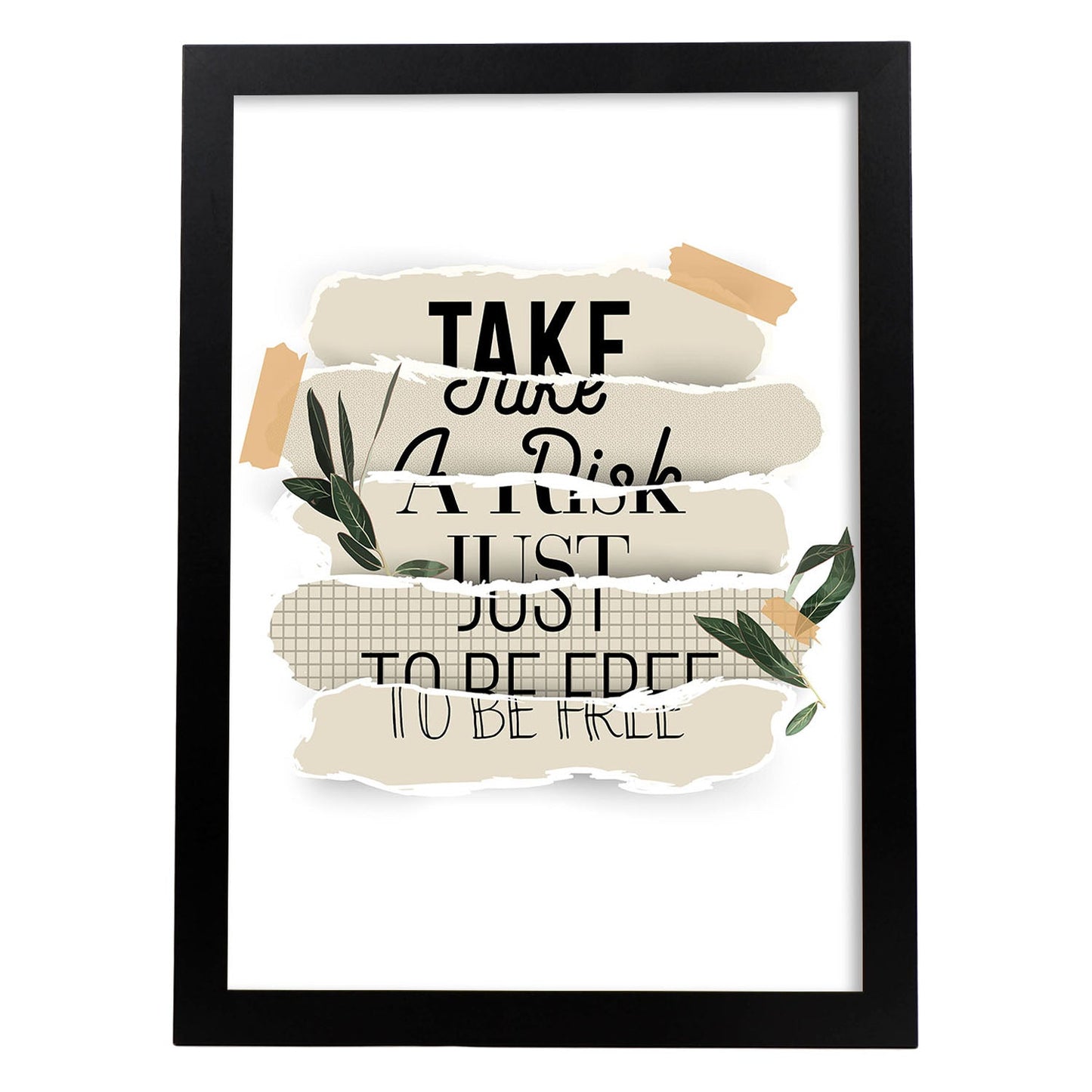 Posters con mensajes felices ilustrados. Lámina de decoración 'Take A Risk' con frases motivadoras y llenas de energia.-Artwork-Nacnic-A3-Marco Negro-Nacnic Estudio SL