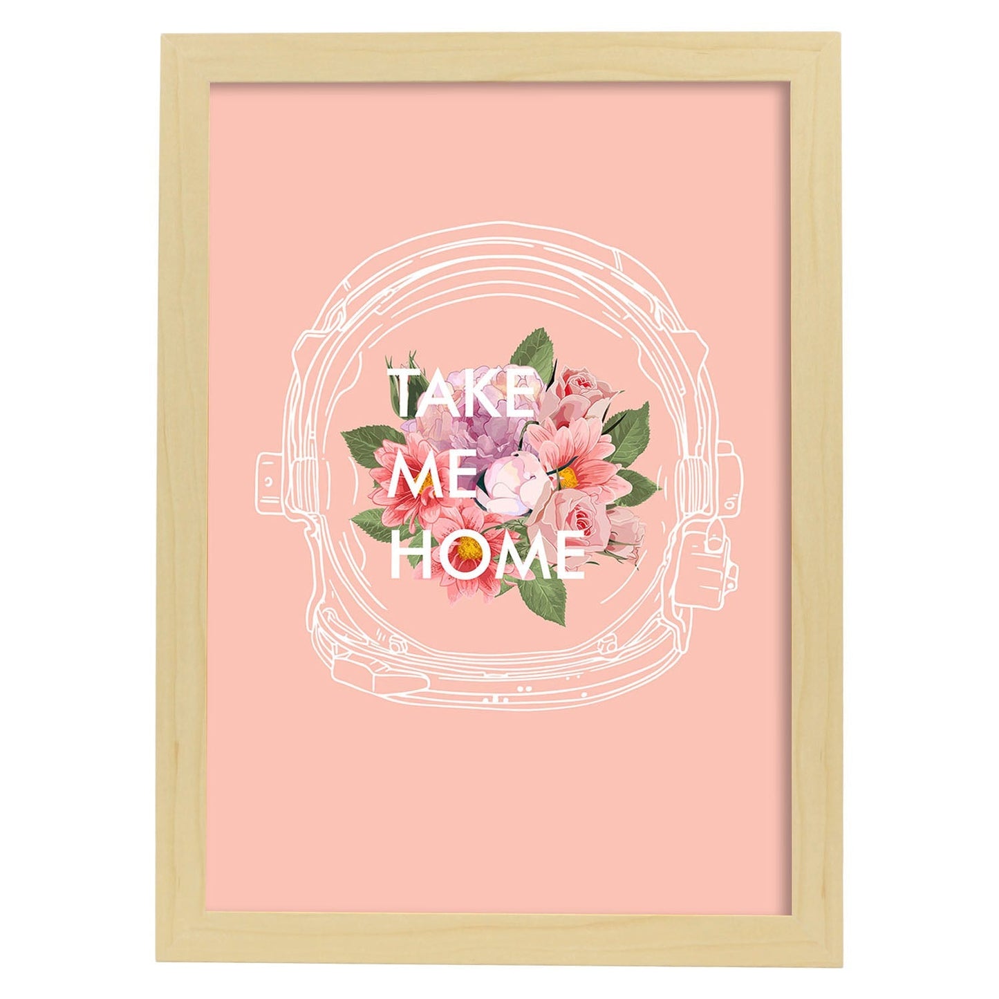 Posters con mensajes felices ilustrados. Lámina de decoración 'Take Me Home' con frases motivadoras y llenas de energia.-Artwork-Nacnic-A3-Marco Madera clara-Nacnic Estudio SL