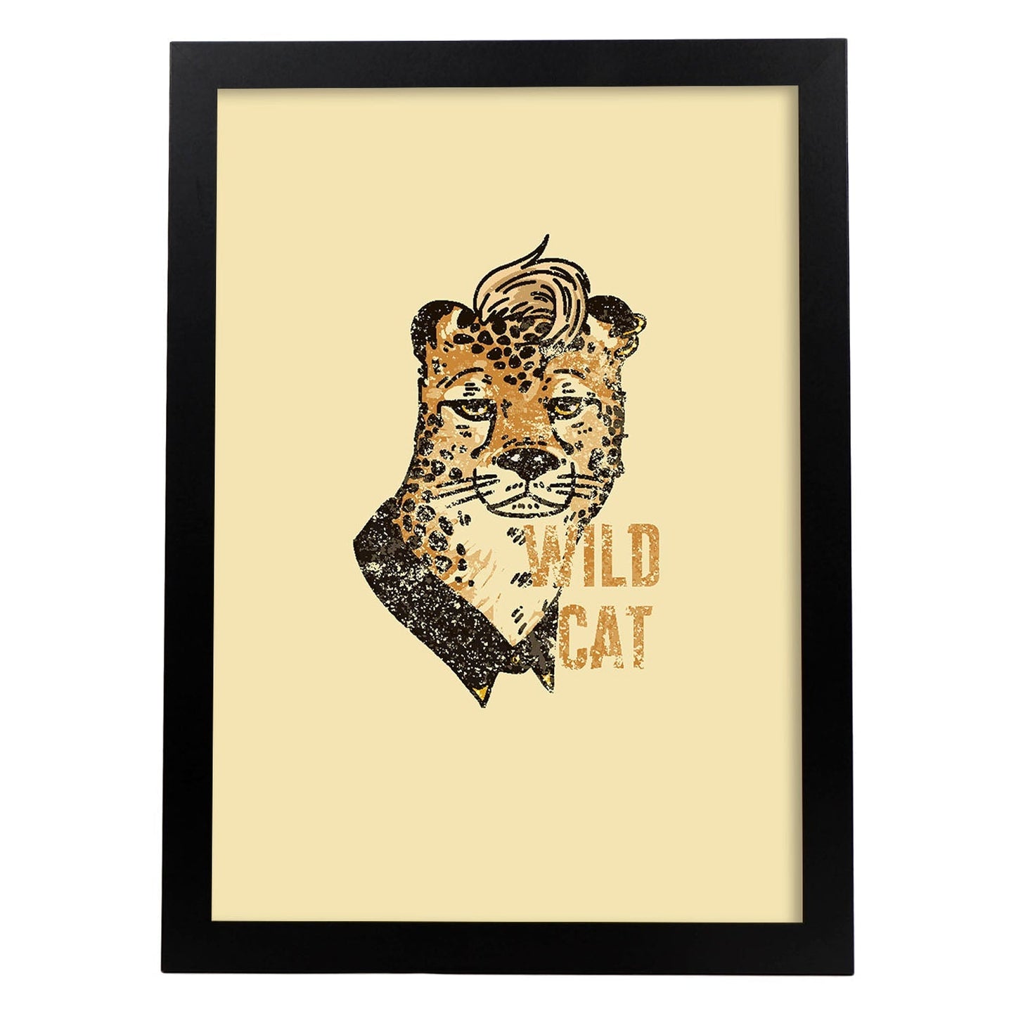 Posters con mensajes felices ilustrados. Lámina de decoración 'Wild Cat' con frases motivadoras y llenas de energia.-Artwork-Nacnic-A3-Marco Negro-Nacnic Estudio SL