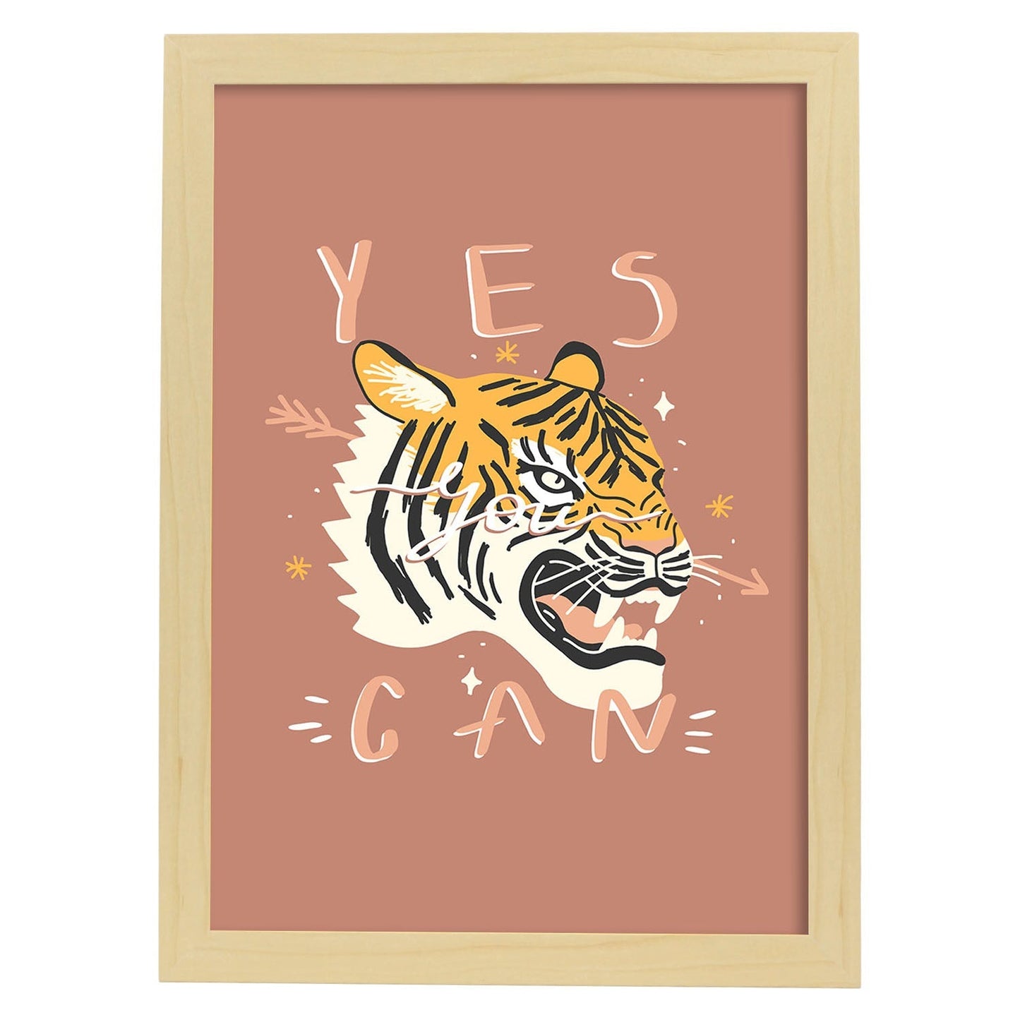 Posters con mensajes felices ilustrados. Lámina de decoración 'Yes You Can' con frases motivadoras y llenas de energia.-Artwork-Nacnic-A4-Marco Madera clara-Nacnic Estudio SL