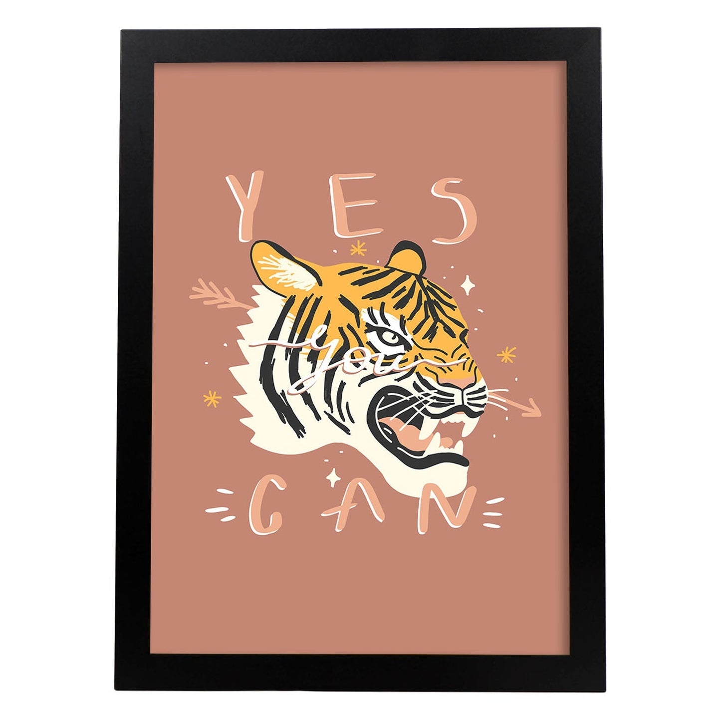 Posters con mensajes felices ilustrados. Lámina de decoración 'Yes You Can' con frases motivadoras y llenas de energia.-Artwork-Nacnic-A4-Marco Negro-Nacnic Estudio SL