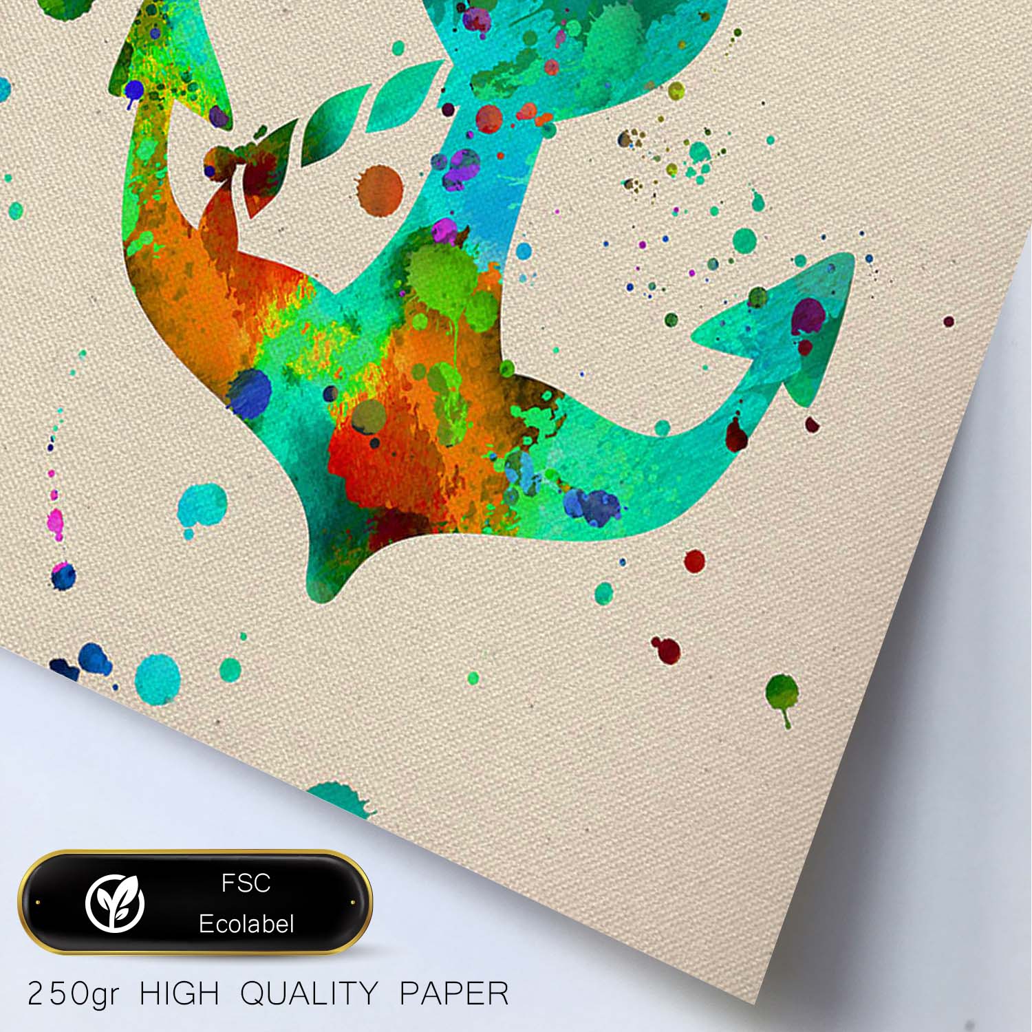 Posters de animales marinos con diseño acuarela. Lámina Ancla, impresa con textura acuarela, para-Artwork-Nacnic-Nacnic Estudio SL