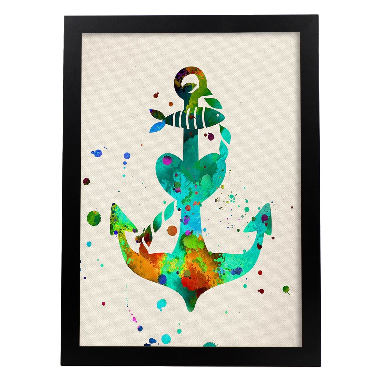 Posters de animales marinos con diseño acuarela. Lámina Ancla, impresa con textura acuarela, para-Artwork-Nacnic-A3-Marco Negro-Nacnic Estudio SL