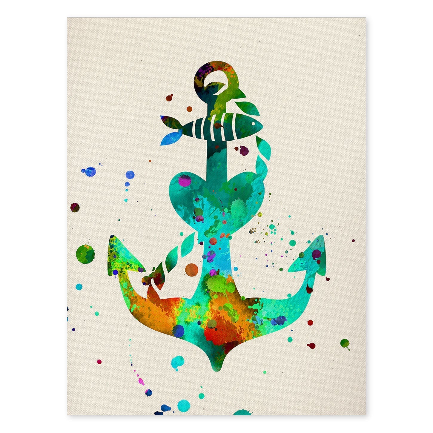 Posters de animales marinos con diseño acuarela. Lámina Ancla, impresa con textura acuarela, para-Artwork-Nacnic-A4-Sin marco-Nacnic Estudio SL
