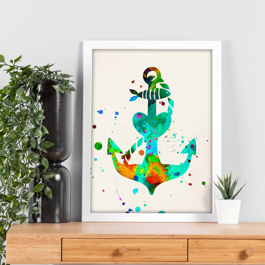 Posters de animales marinos con diseño acuarela. Lámina Ancla, impresa con textura acuarela, para-Artwork-Nacnic-Nacnic Estudio SL