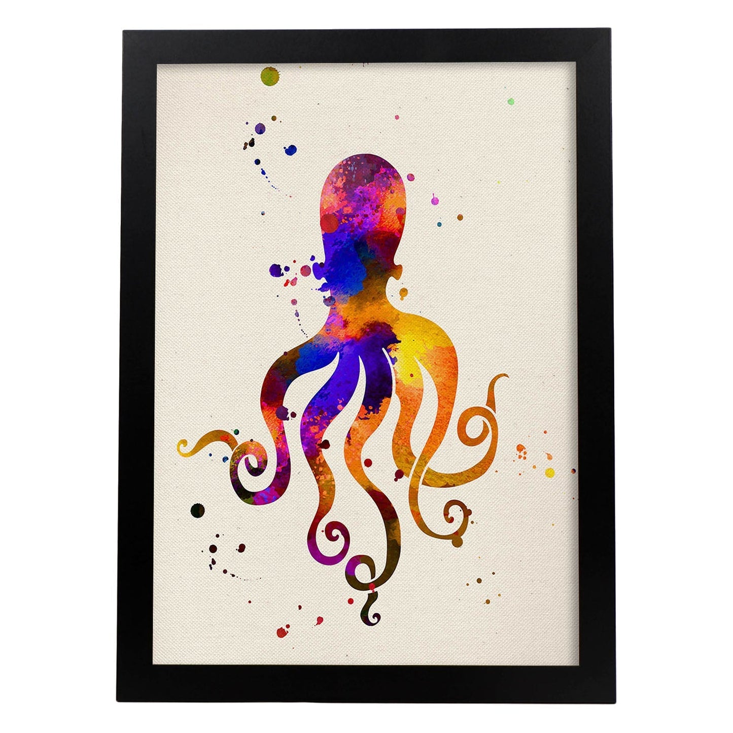 Posters de animales marinos con diseño acuarela. Lámina Pulpo, impresa con textura acuarela, para-Artwork-Nacnic-A4-Marco Negro-Nacnic Estudio SL